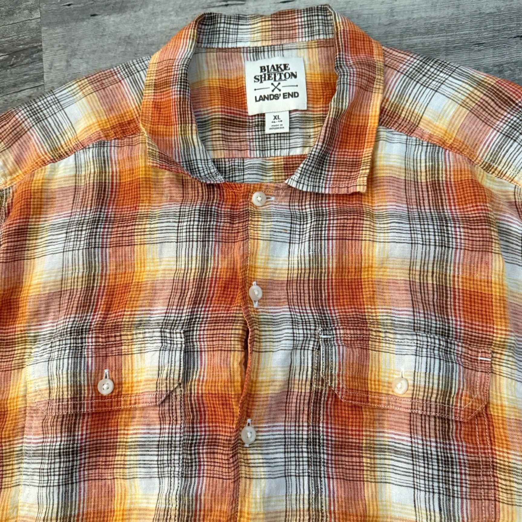 Lands' End Lands End x Blake Shelton Shirt Mens XL Orange Plaid Button Up 100% Linen Short Sleeve Size US XL / EU 56 / 4 - 6 Thumbnail