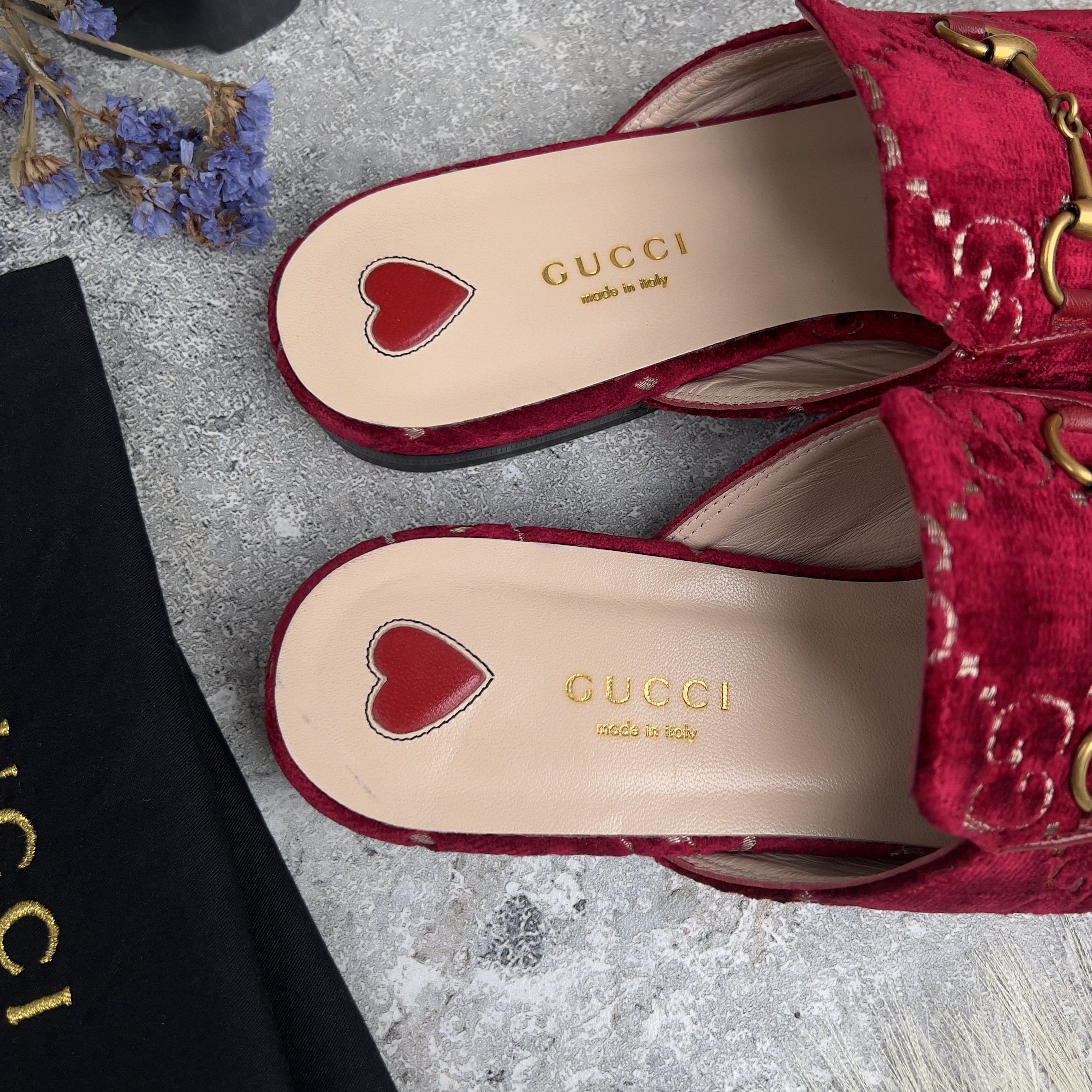 Gucci Princetown Horsebit GG Monogram Mule Red Velour Size US 8 / IT 38 - 9 Thumbnail
