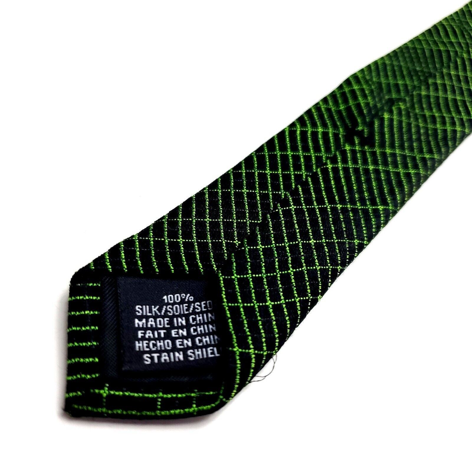Van Heusen Van Heusen Studio Green Black Silk Tie Woven Skinny Pencil Size ONE SIZE - 5 Thumbnail