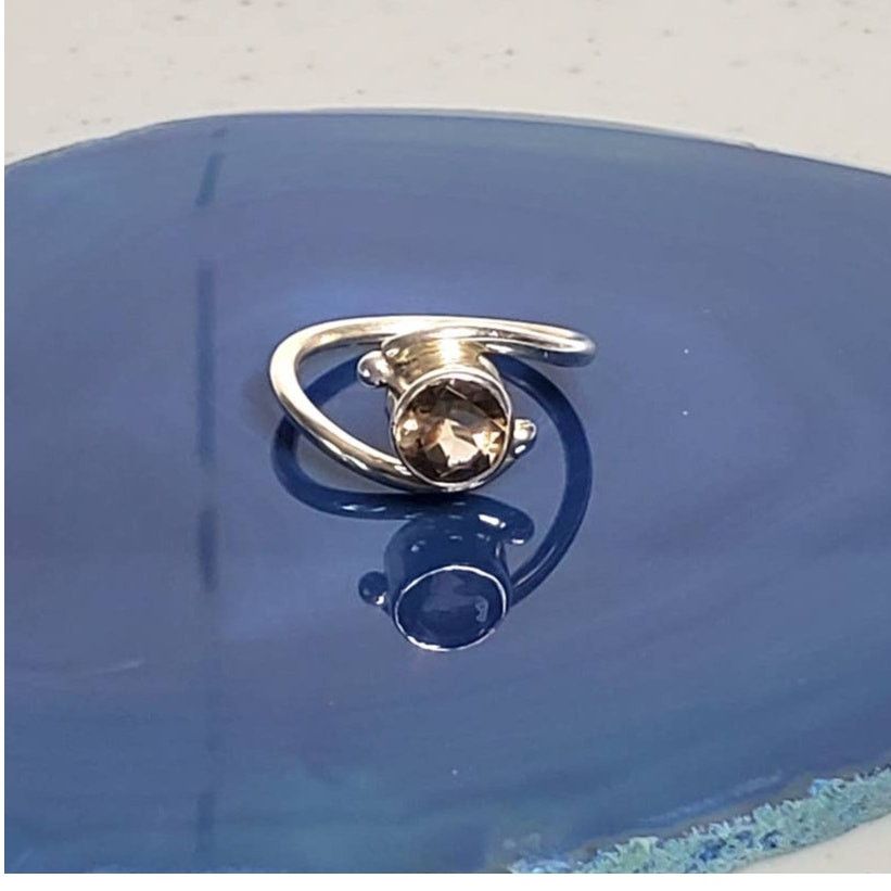 Sterling Silver Unbranded .925 Sterling Silver Smoky Quartz Art Deco Ring Size ONE SIZE - 1 Thumbnail
