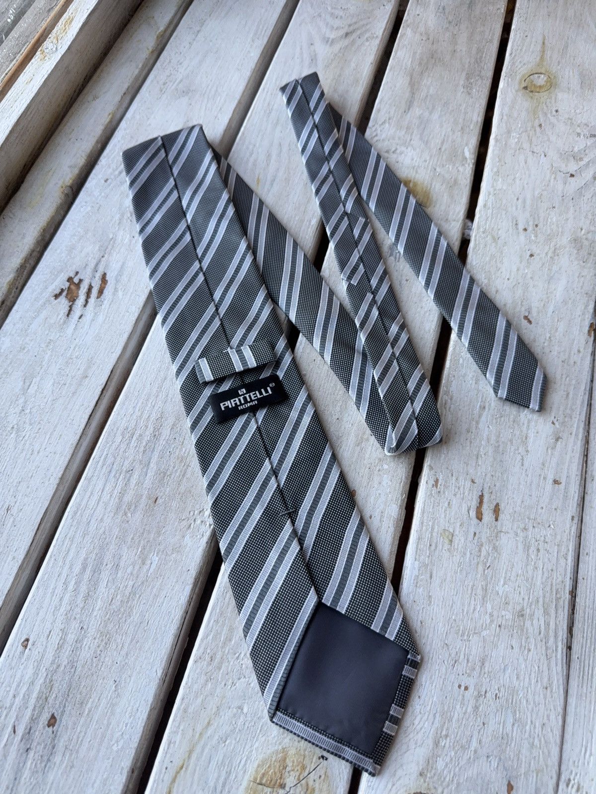 Designer × Piattelli Classic Piattelli Silk Tie Black Gray Stripe Made in Italy Size ONE SIZE - 4 Thumbnail