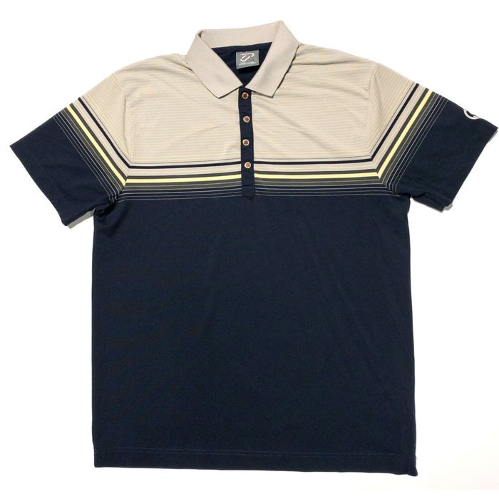 Vintage IJP Design Golf Polo Large Men's Shirt Wicking Navy Blue Beige ...