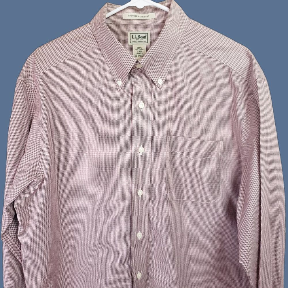Vintage LL Bean Mens L Red Wrinkle Resistant Long Sleeve Button Up Houndstooth Shirt Size US L / EU 52-54 / 3 - 1 Thumbnail