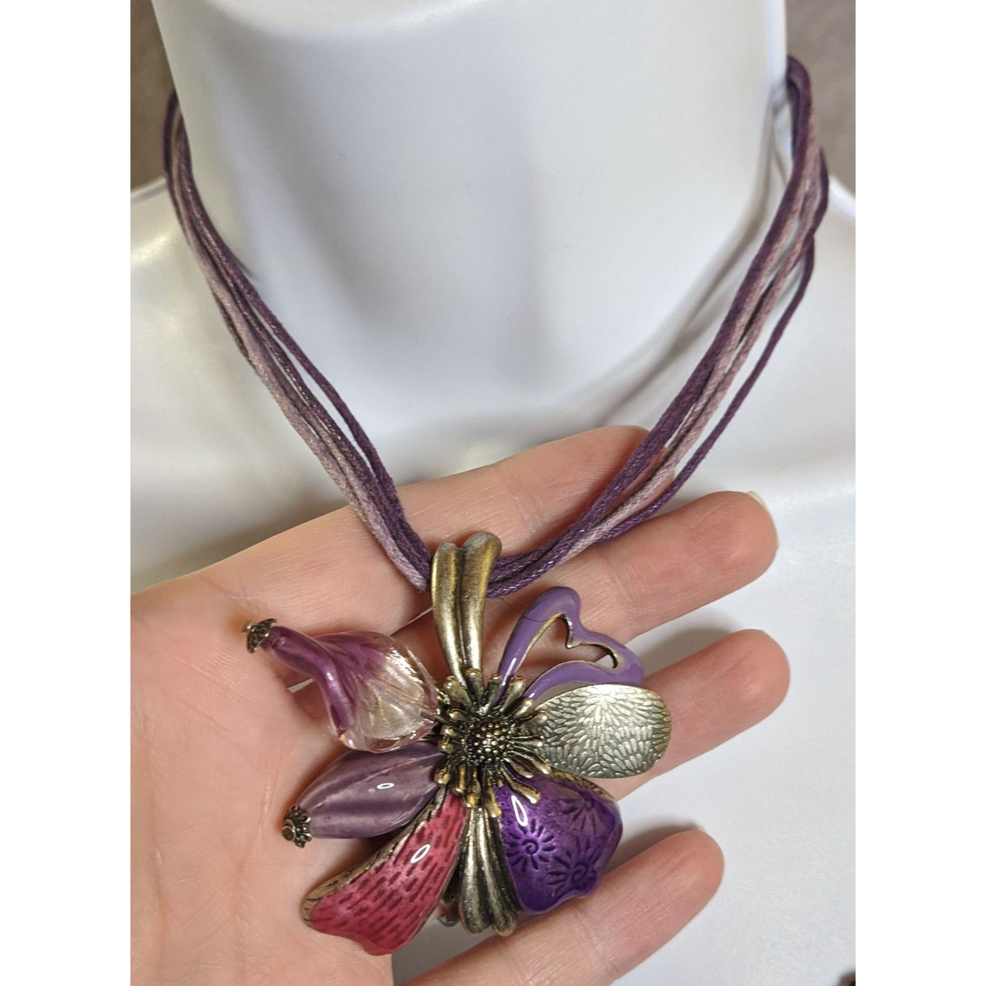 Other Fairycore Floral Multi-Layer Purple Cord Necklace With Enam Size ONE SIZE - 7 Thumbnail