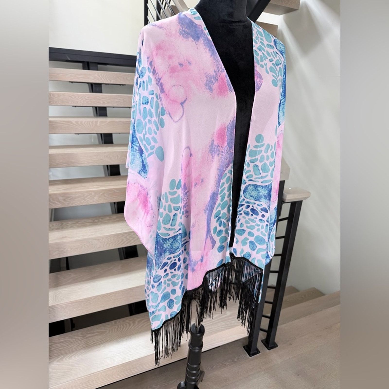 Other Bohemian Pink and Blue Shawl Kimono Cover up One size Size ONE SIZE - 2 Thumbnail