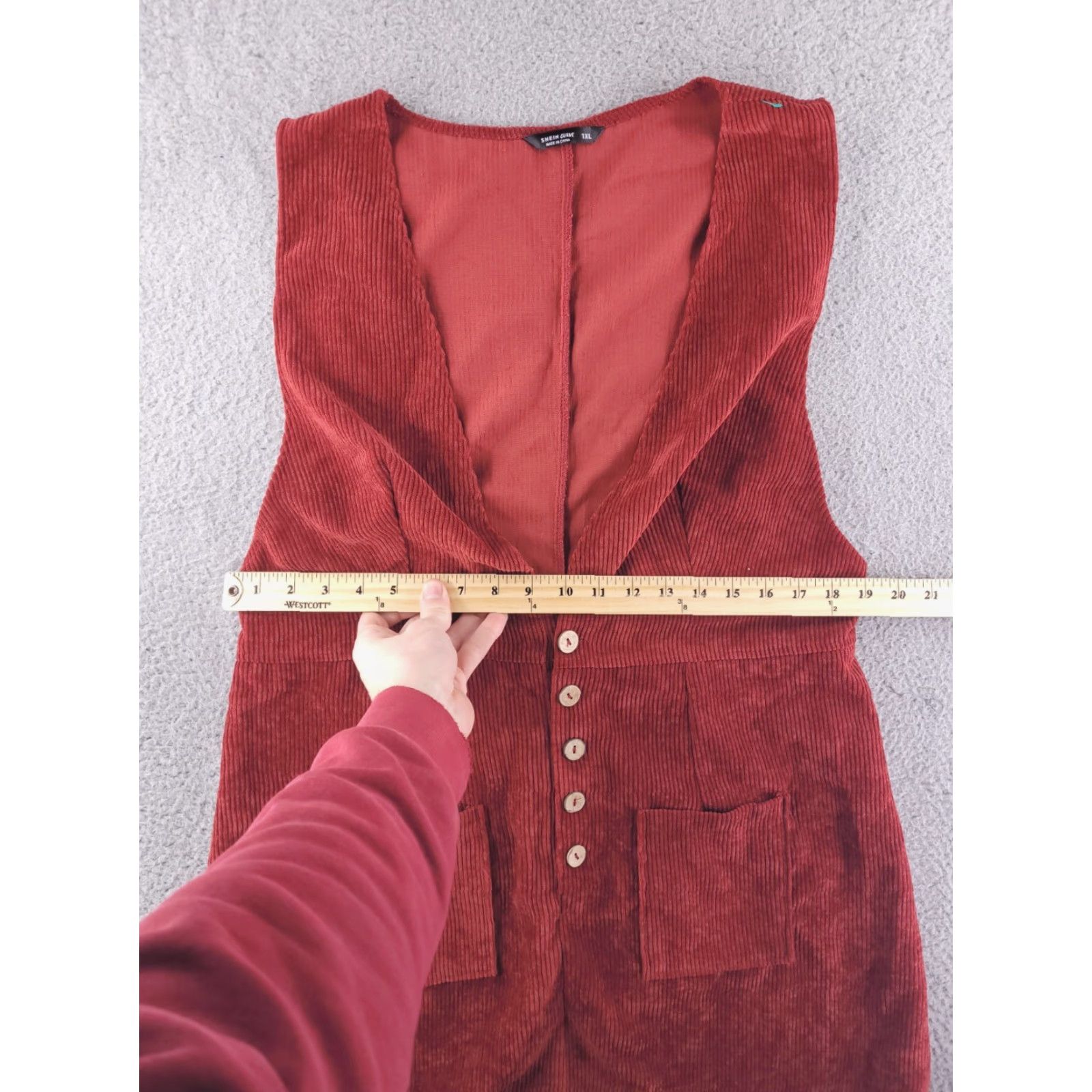 Shein Shein Curve Dress Womens 1X Red Corduroy Knee Length A-Line Dress - Knee Length - Red - 1X - Women Size XL / US 12-14 / IT 48-50 - 5 Thumbnail