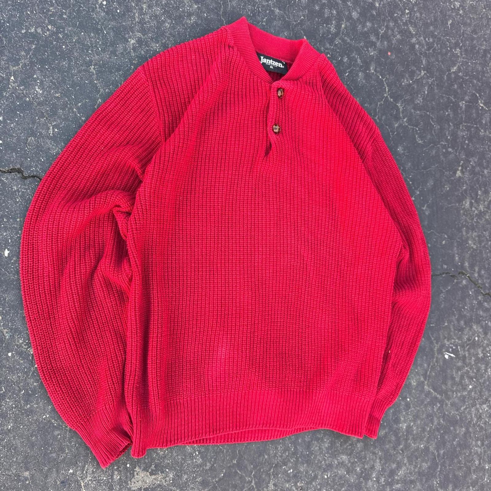 Jantzen Vintage 90s Jantzen Red Collared Sweater – Size XL Size XL / US 12-14 / IT 48-50 - 2 Thumbnail