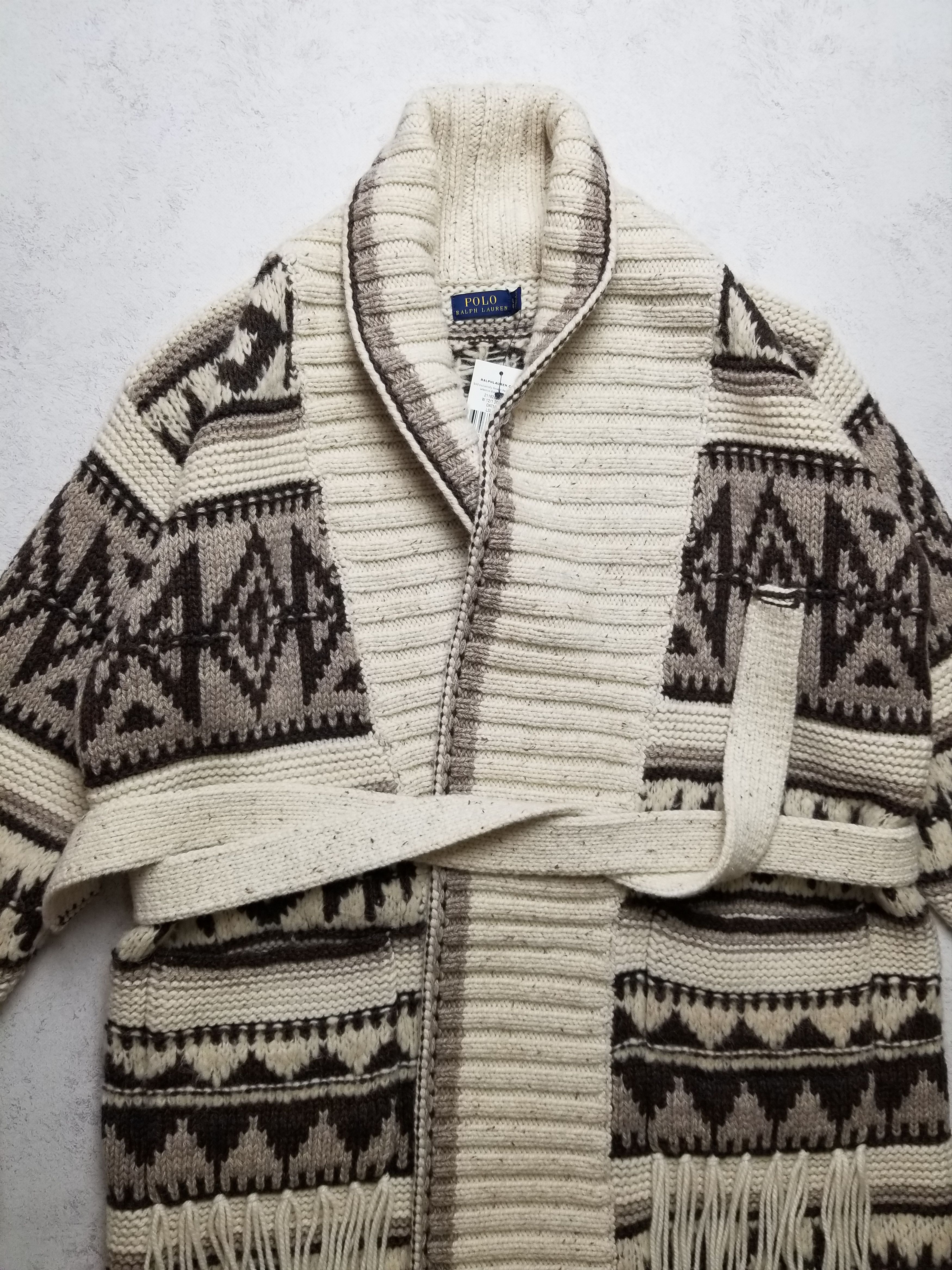 Polo Ralph Lauren New Polo Ralph Lauren Fringe-Trim Shawl Wool Cardigan Size L / US 10 / IT 46 - 11 Thumbnail