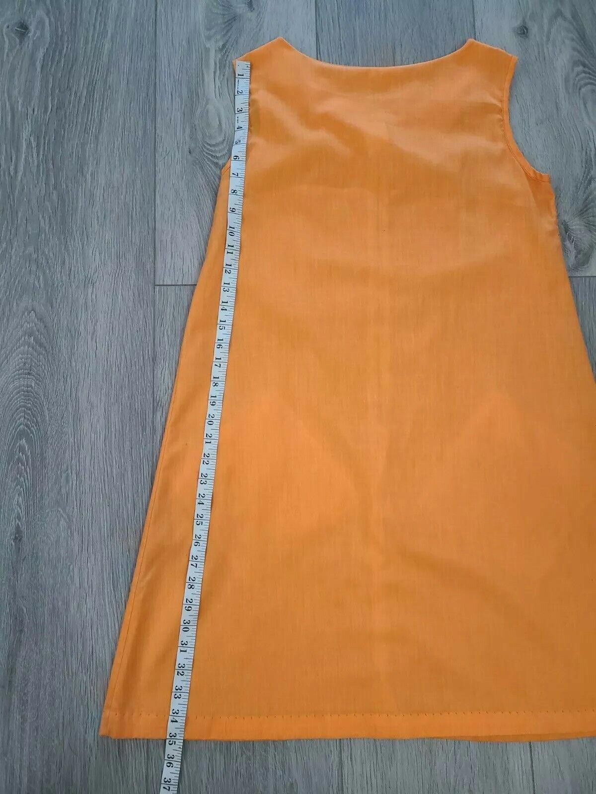 Designer Vintage Dress 1960s Orange Smocked Embroidered Boho Pockets Size M / US 6-8 / IT 42-44 - 6 Thumbnail