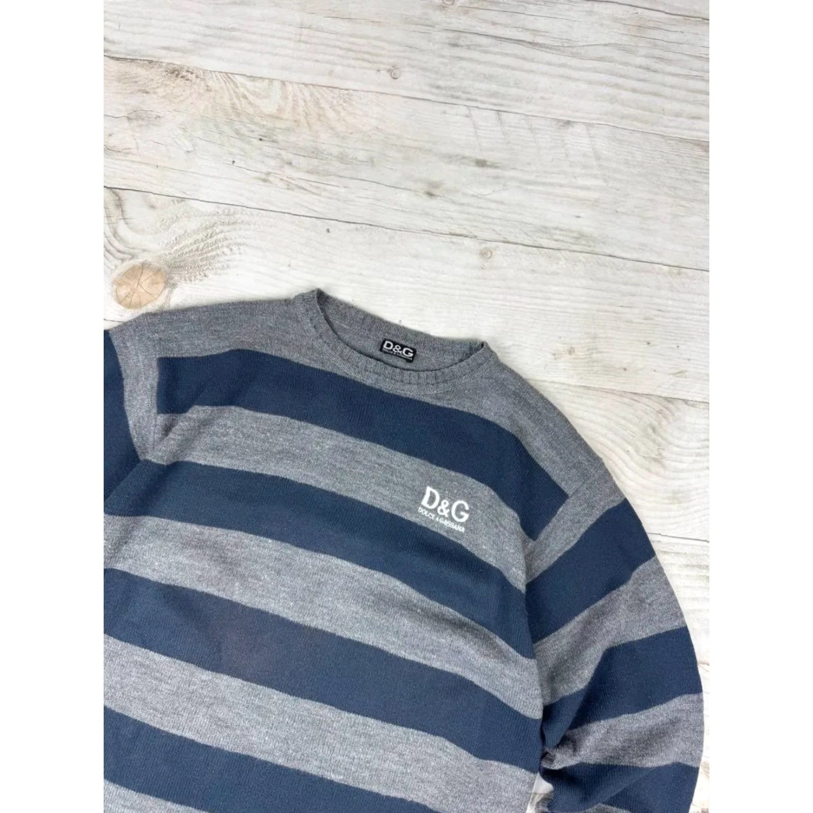 Dolce & Gabbana VINTAGE Dolce&Gabbana Logo Knit Sweater Striped Wool Men M Blue - Regular Fit Pullover, Wool, Knit, Long Sleeve, Classic Casual Winter Fall Spring Size US M / EU 48-50 / 2 - 2 Thumbnail