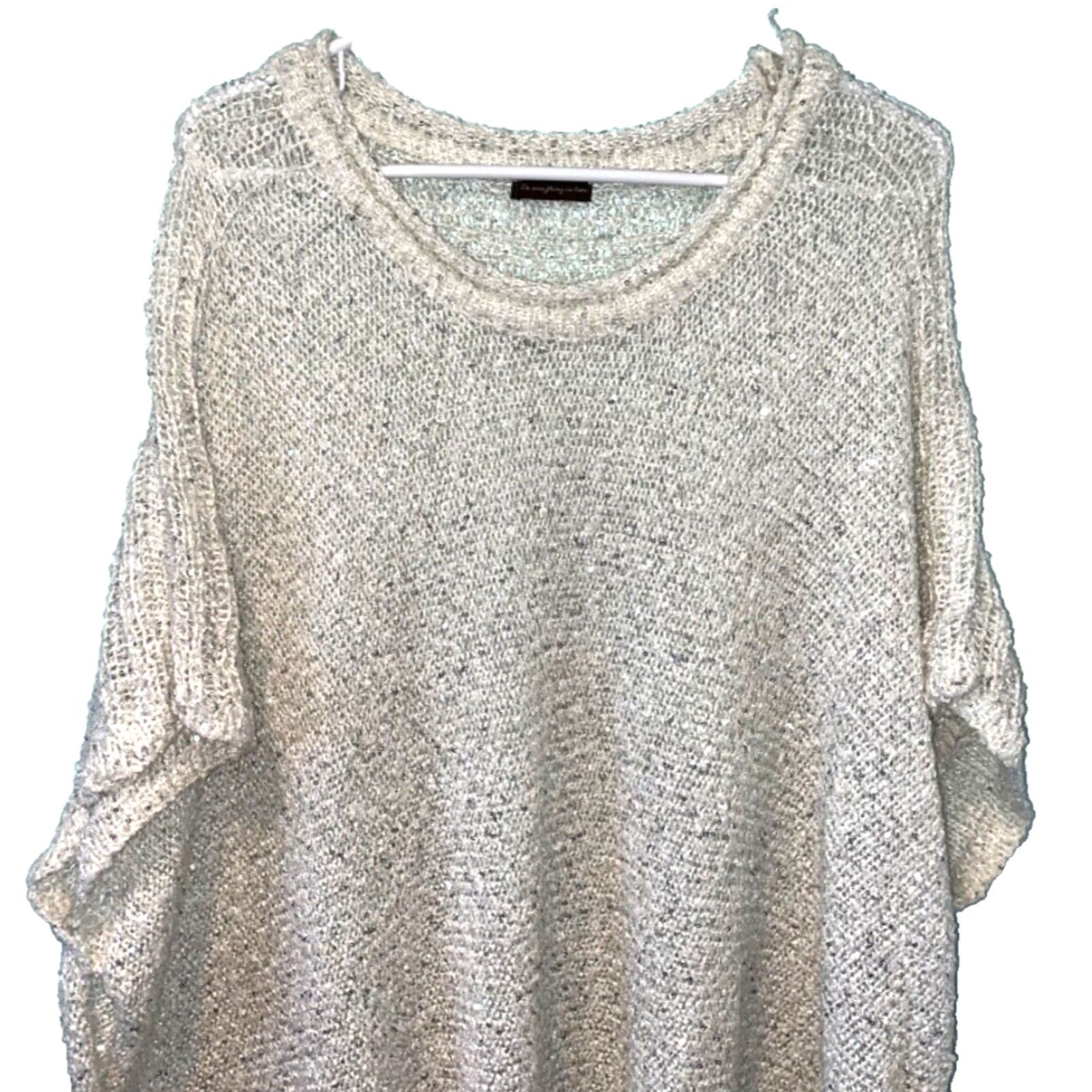 Anthropologie Anthropologie Do Everything in Love Poncho Sweater One Size Cream Open-Knit Kimono Sleeve Pom Poms Women's Knit Sweater Casual Workwear Size ONE SIZE - 3 Thumbnail