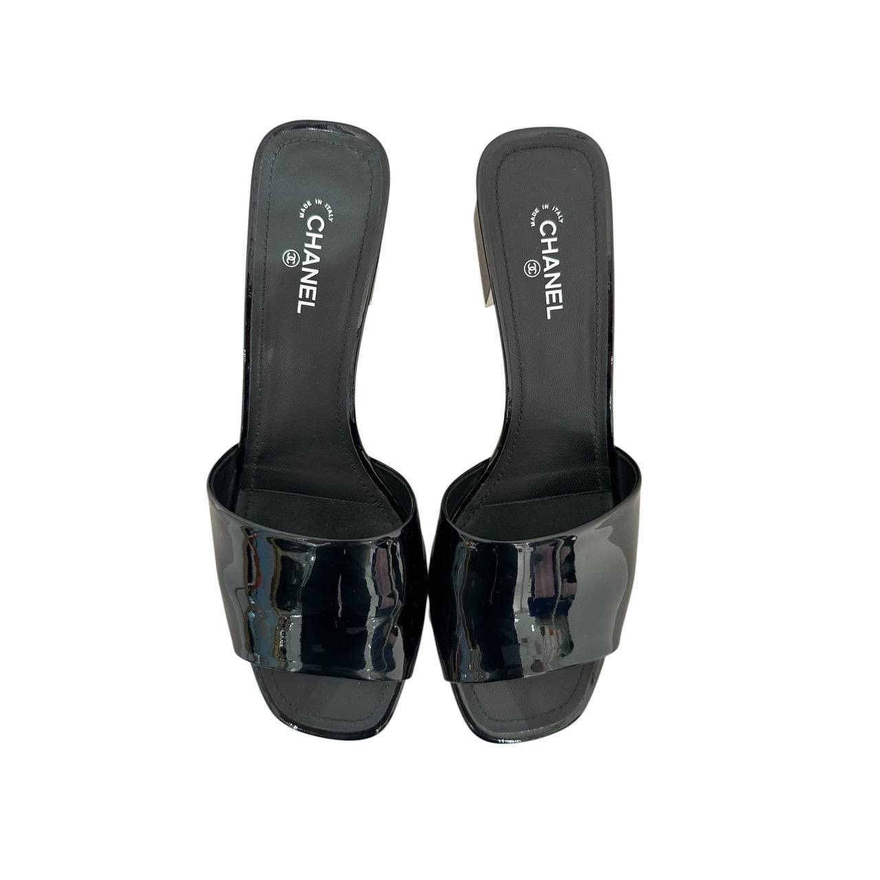 Chanel Chanel Black Patent Leather Heeled Mules - Size 41 Size US 10 / IT 40 - 3 Thumbnail