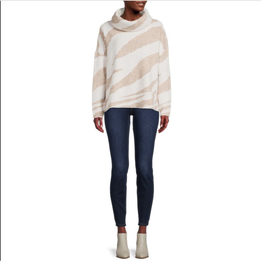 Debut Debut XS Beige Cream Zebra Print Oversized Cowl Neck Sweater Size XS / US 0-2 / IT 36-38 - 9 Thumbnail