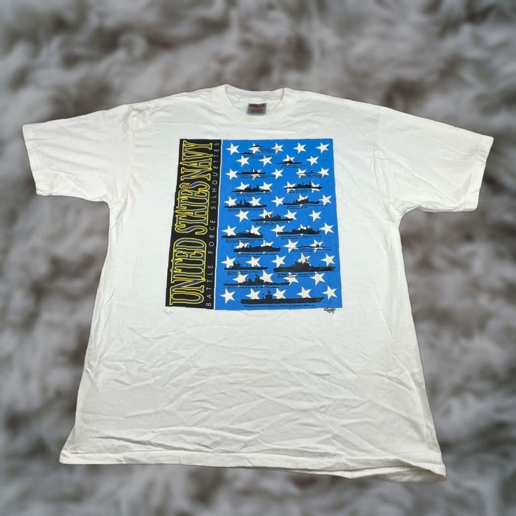 VTG United States Navy Men's T-Shirt 100% Cotton Single Stitch S/S Crewneck White XL