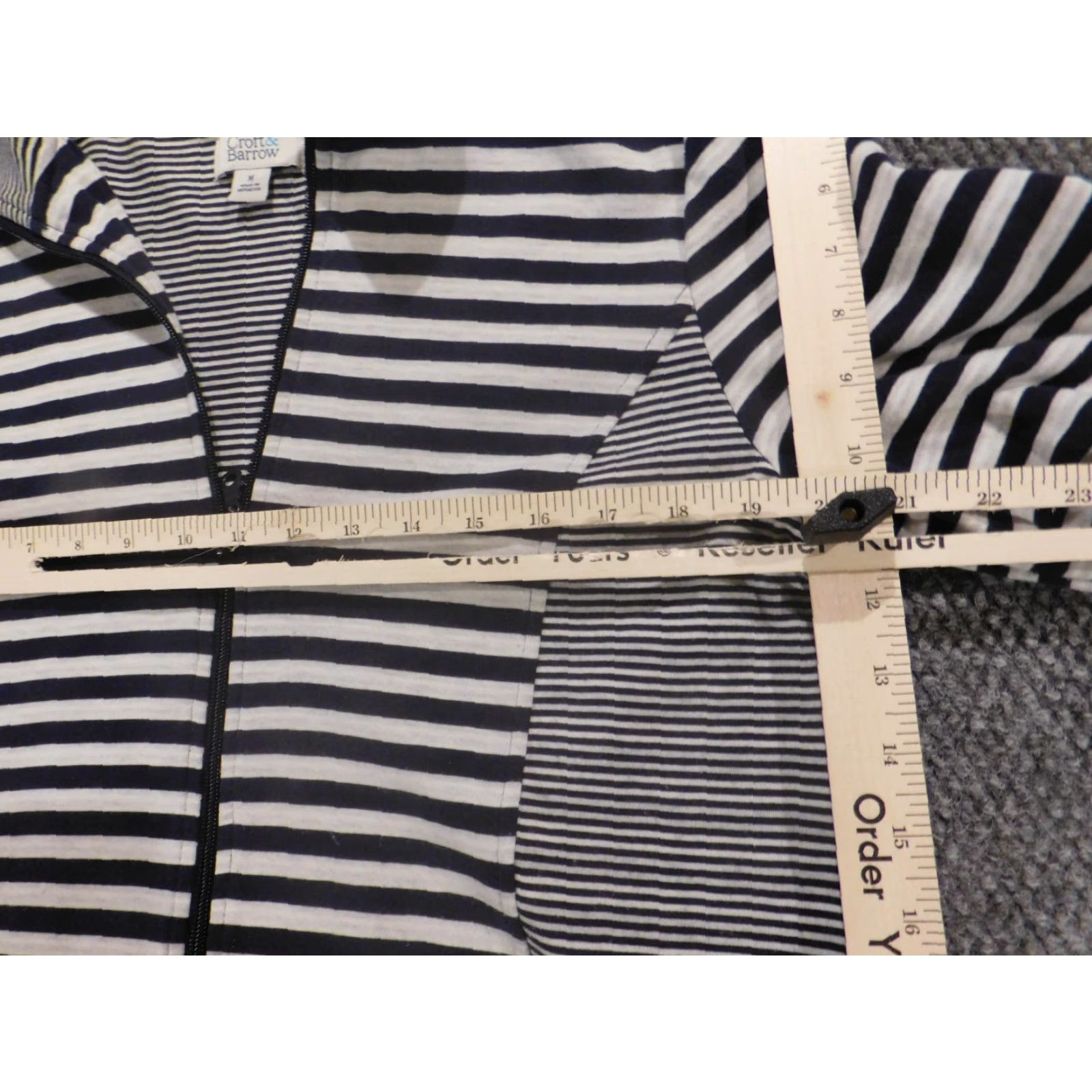 Croft & Barrow Croft & Barrow Womens Sweater M Blue Stripe Full Zip Classic Knit Pullover Mock Neck Long Sleeve Casual Winter Cotton Polyester Size M / US 6-8 / IT 42-44 - 6 Thumbnail