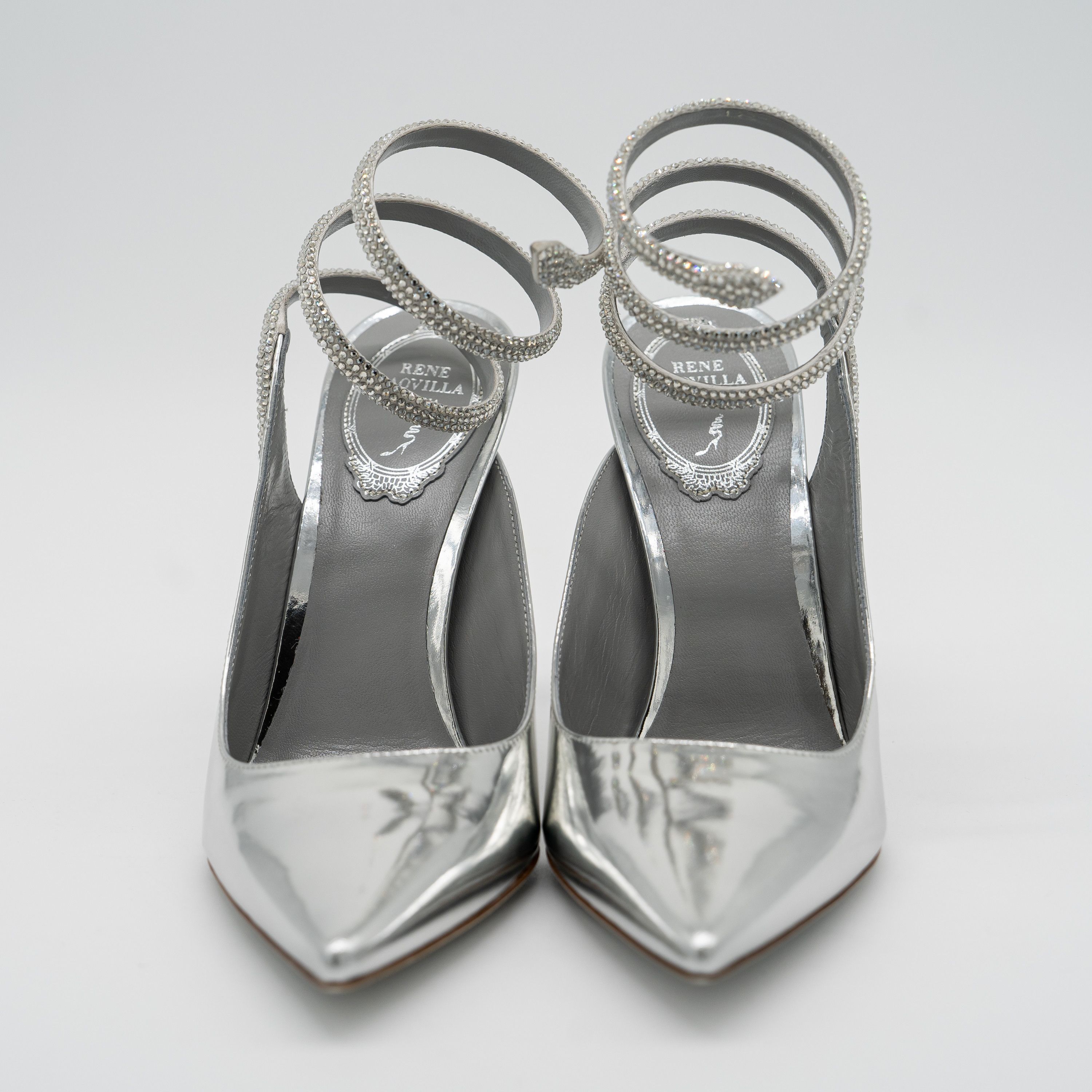 Rene Caovilla 37.5 Rene Caovilla Cleo Silver Sandals Heels 105 Leather Size US 7.5 / IT 37.5 - 2 Thumbnail