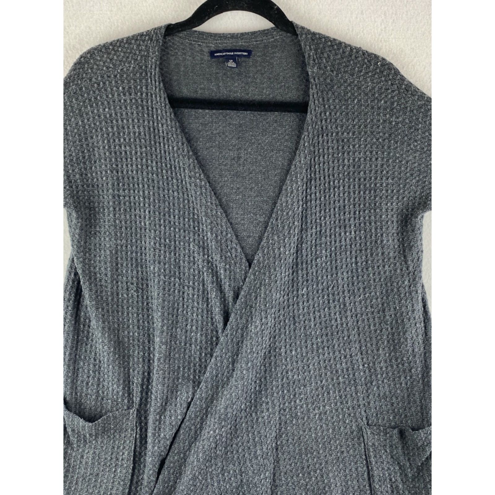 American Eagle Outfitters VINTAGE American Eagle Outfitters Cardigan Womens Small S Gray Waffle Knit Long Sleeve Open Front Pullover Sweater Casual Pockets Size S / US 4 / IT 40 - 2 Thumbnail