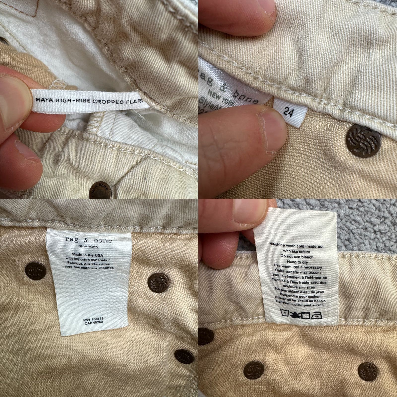 Rag & Bone rag & bone Jeans Womens 24 Cropped High Rise Slim Denim 26 Inseam White Button Fly 5-Pocket Size 42" / US 20 - 9 Thumbnail