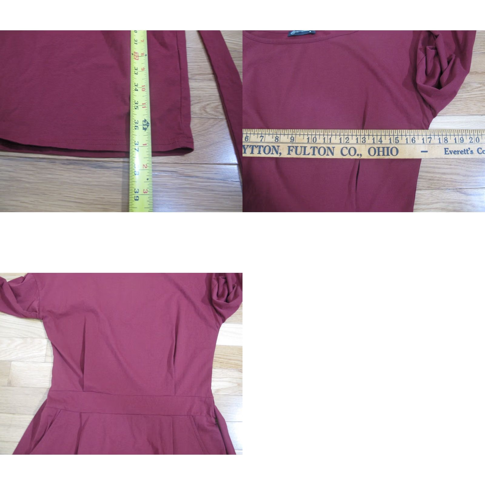 Vintage Prettygarden Sheath Dress Women's M Red Cotton Long Sleeve Boat Neck Belted Size M / US 6-8 / IT 42-44 - 8 Thumbnail