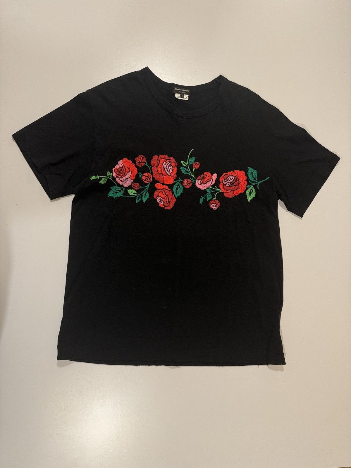 Comme des Garcons Homme Plus Rose-embroidered T-Shirt SS22 Size US L / EU 52-54 / 3 - 1 Thumbnail