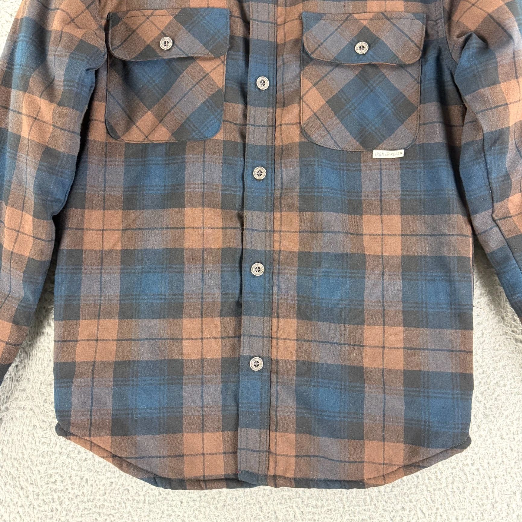 Vintage Iron and Resin Carpenter Shirt Jacket Men XS Blue Plaid Quilted Long Sleeve Shirt Size US XS / EU 42 / 0 - 4 Thumbnail
