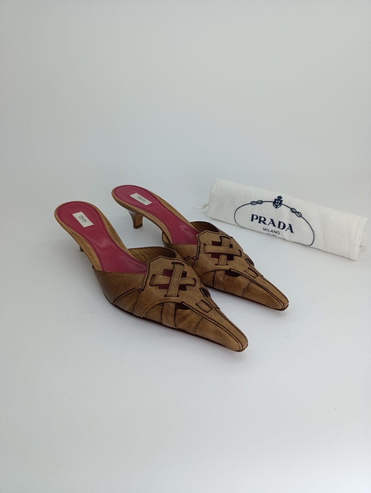 Prada 00s PRADA WHIMSICAL BRAIDED LEATHER POINTY MULES HEELS Size US 11 / IT 41 - 2 Thumbnail