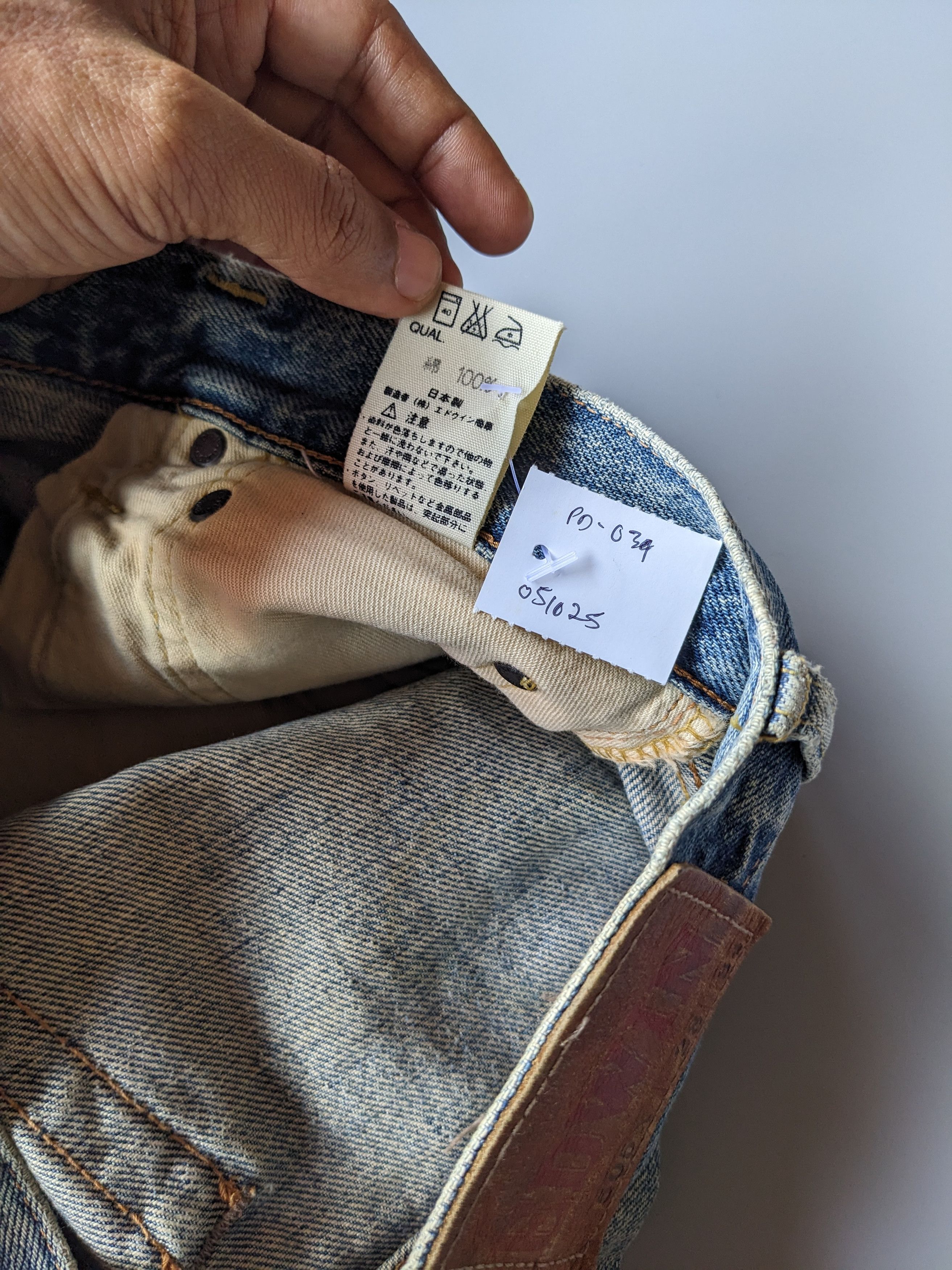 Edwin 505x faded blue distressed selvedge jeans