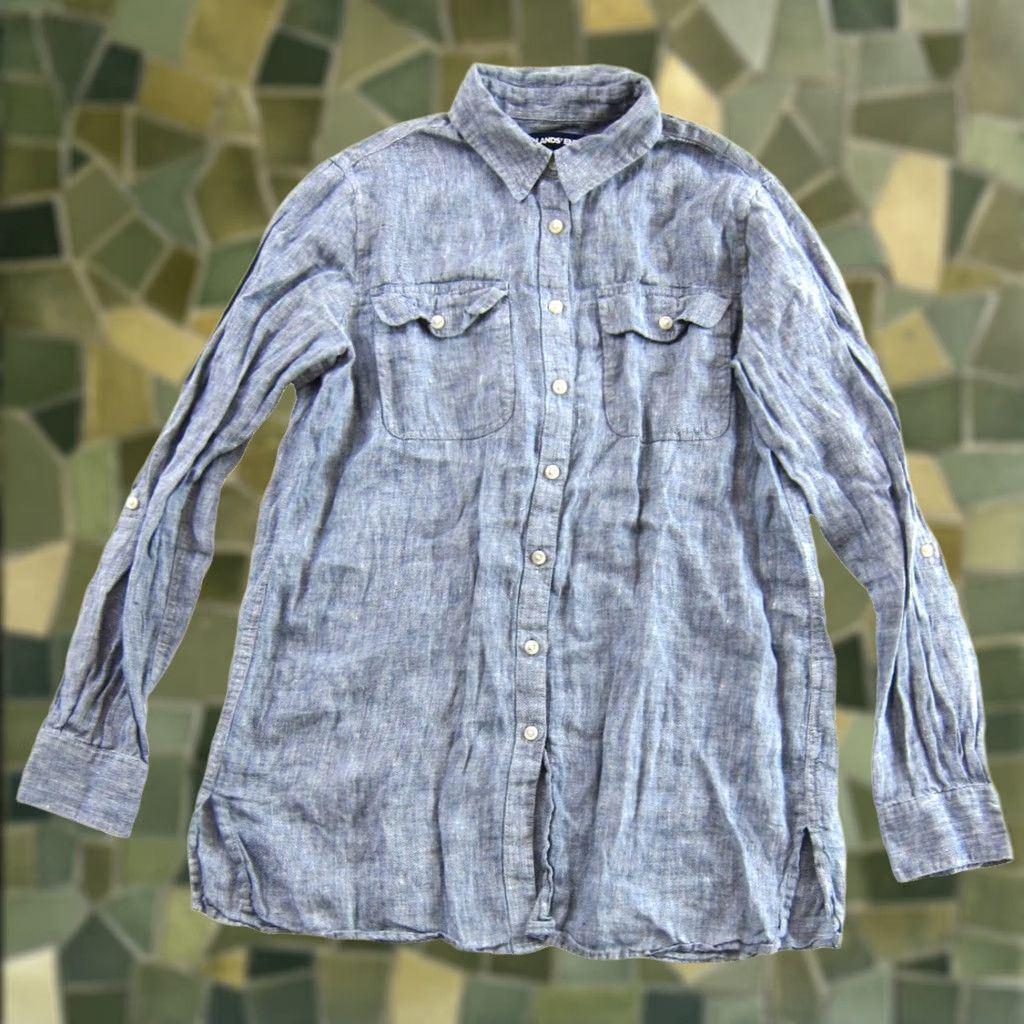 Lands' End Lands' End 100% Linen Blue Collared Button Up Long Sleeve Blouse Woman S Size S / US 4 / IT 40 - 1 Thumbnail