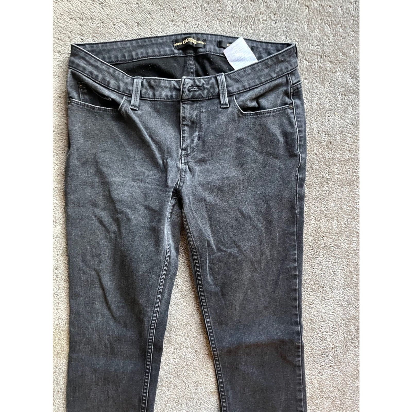 Guess Guess Jeans Power Skinny Women 29 Black Denim Low Rise Casual Distressed Jeans Cowboy Logo Modern Classic 29 in Womens Size 29" - 2 Thumbnail