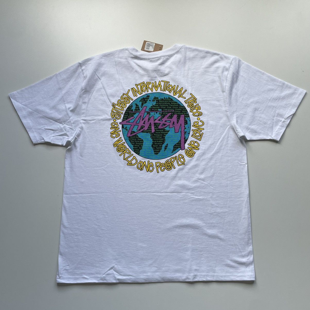 Stussy One World Graphic T shirt White Large NWT Rare - Tops