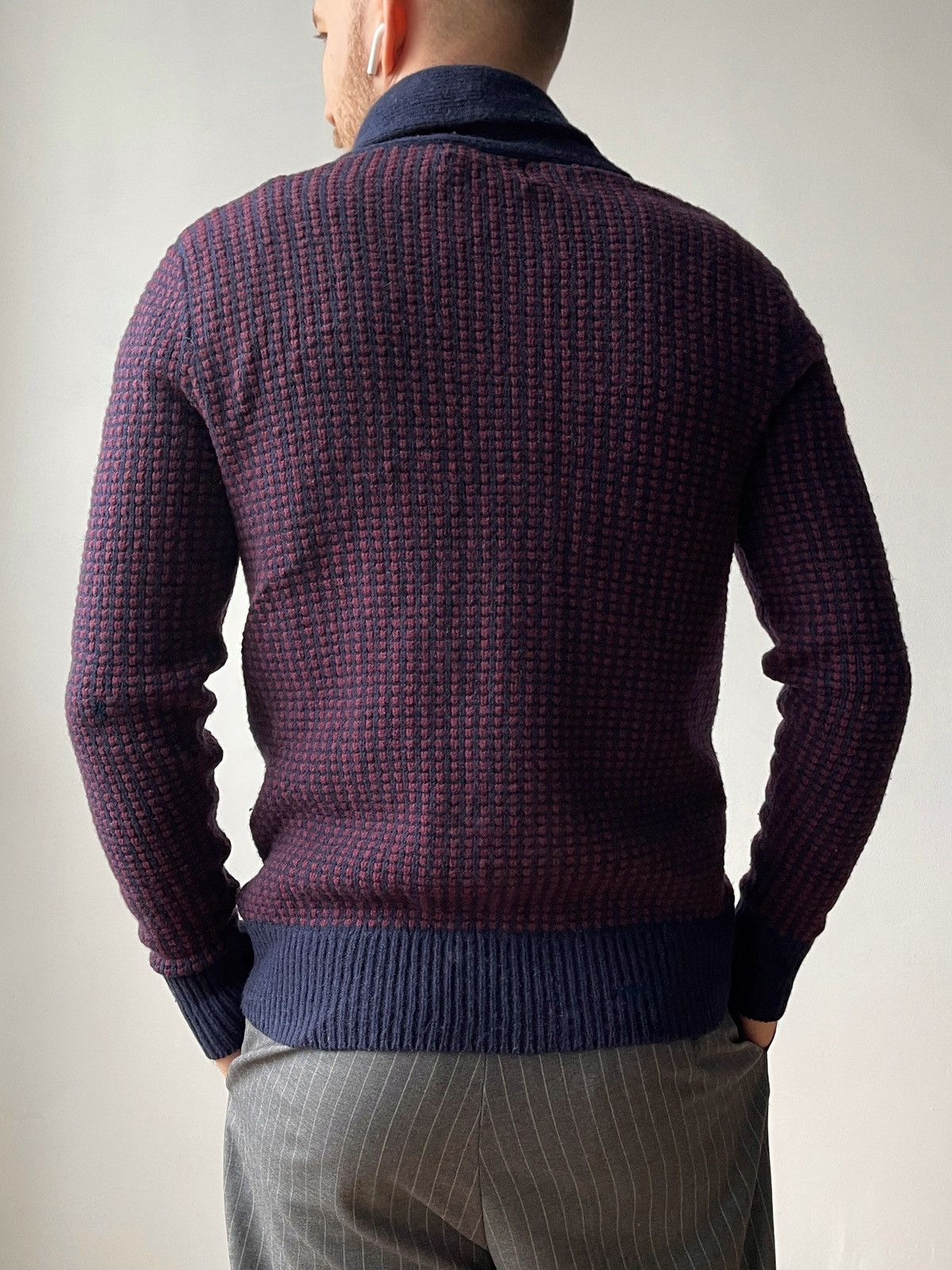Fred Perry Fred Perry Two Tone Waffle Shawl Navy Red Wool Cardigan M Size US M / EU 48-50 / 2 - 2 Thumbnail