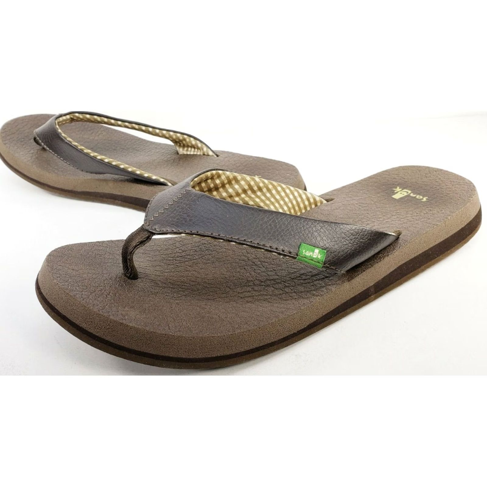Sanuk Sanuk Women's Flip Flops Thong Sandal Size 9 Brown Leather Yoga Mat Insoles Size US 10 / IT 40 - 5 Thumbnail