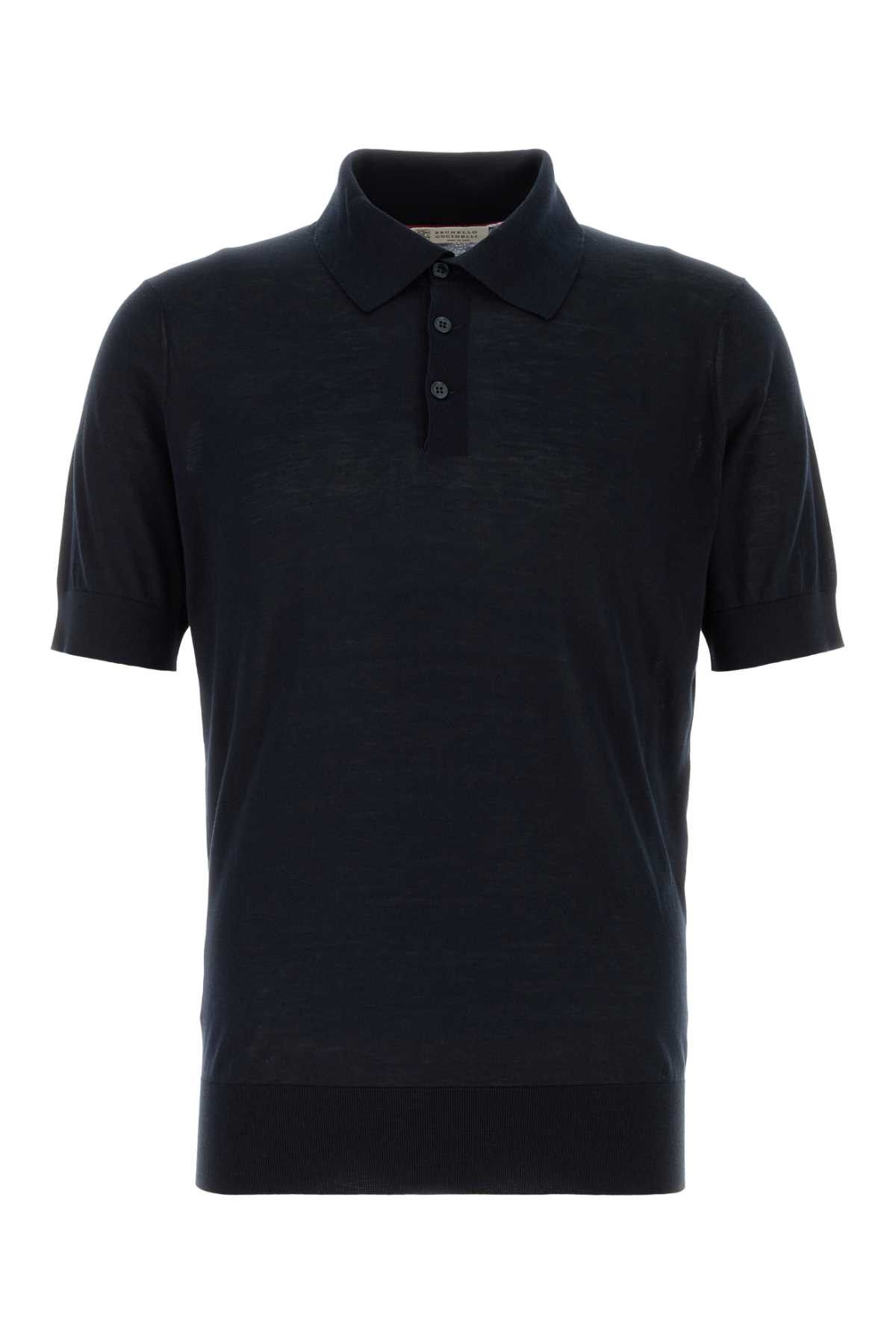 Brunello Cucinelli Midnight Blue Silk Blend Polo Shir Size US M / EU 48-50 / 2 - 1 Thumbnail