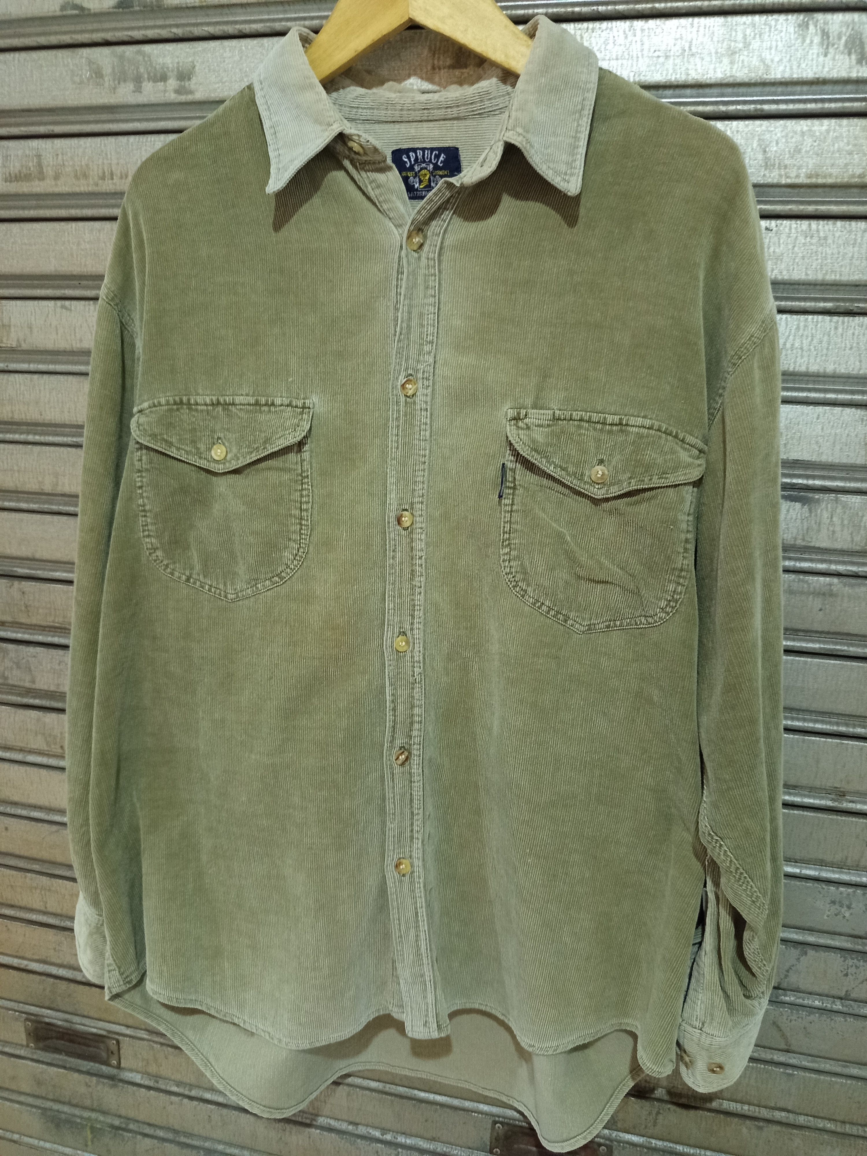 Spruce 1990s Spruce Corduroy Work Shirt Olive Green Size US L / EU 52-54 / 3 - 2 Thumbnail