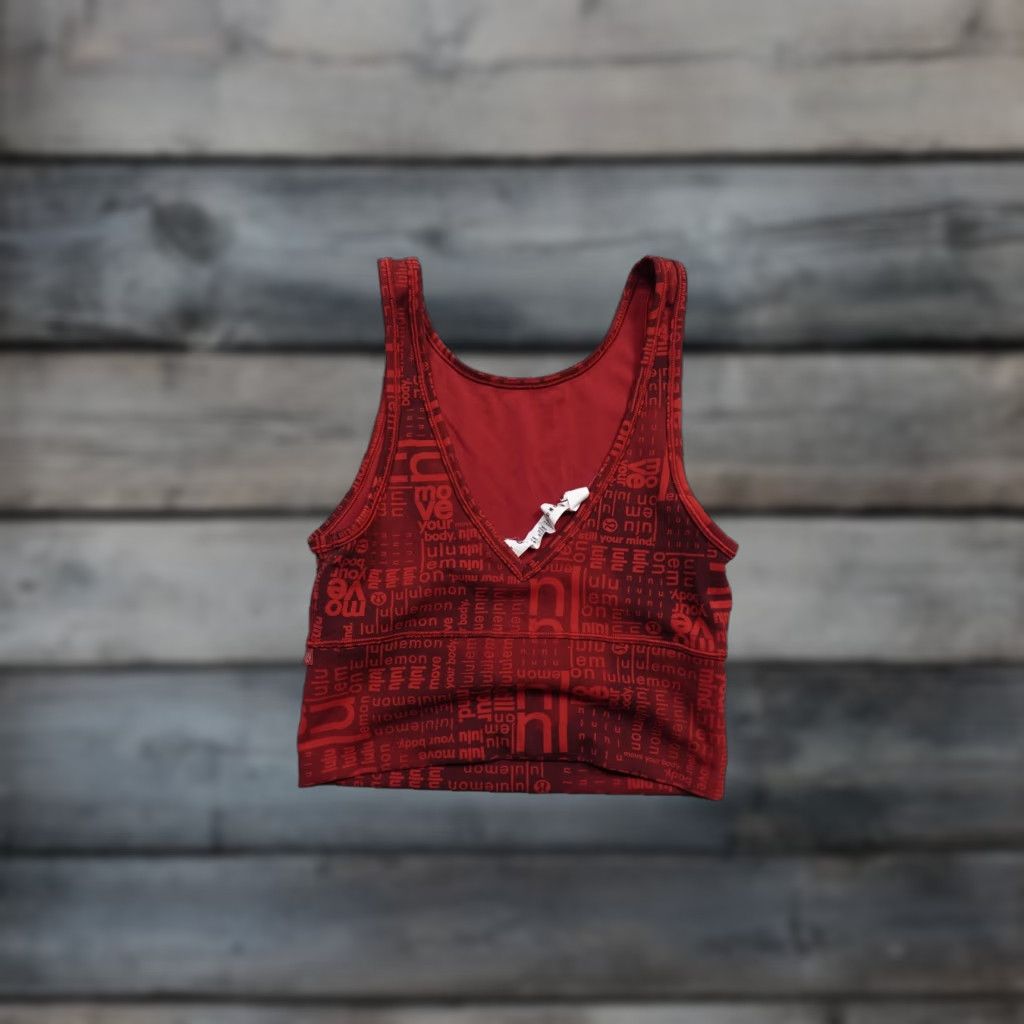 Lululemon Lululemon Sports Bra Womens 4 Red Long Line Logo Print V Neck Yoga Stretch Top Size S / US 4 / IT 40 - 1 Thumbnail