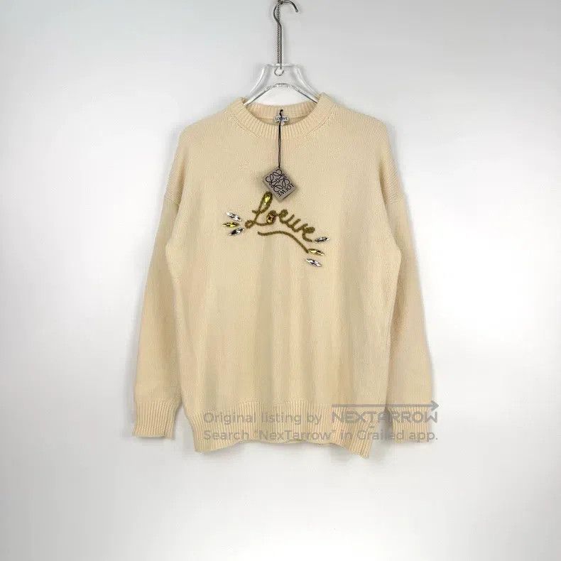 Loewe Loewe Beige heavy gemstone embroidered logo wool sweater Size M / US 6-8 / IT 42-44 - 3 Thumbnail