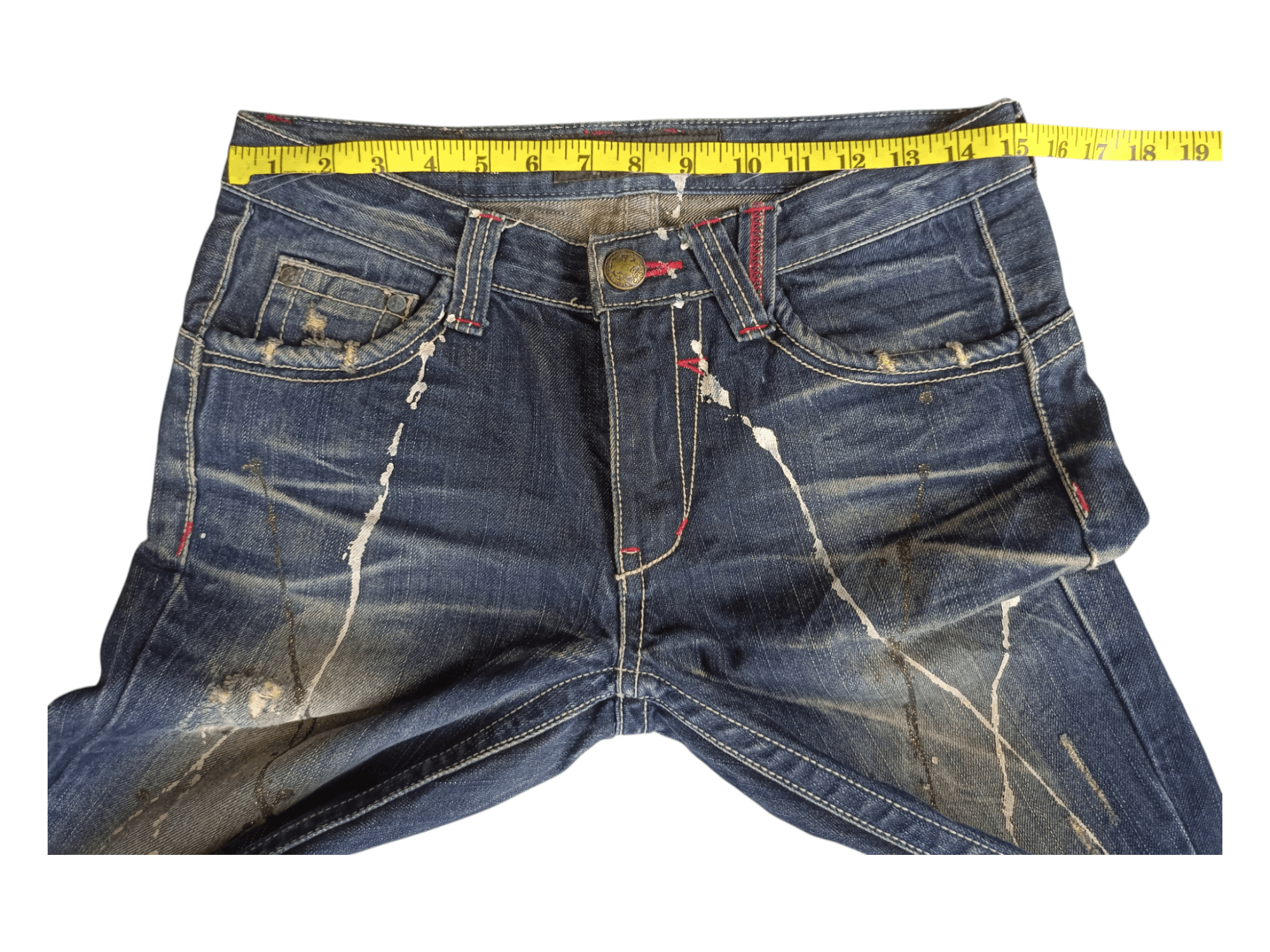 Japanese Brand Lagust Paint Splatter Mud Wash Distressed Flare Jeans Size US 30 / EU 46 - 20 Thumbnail