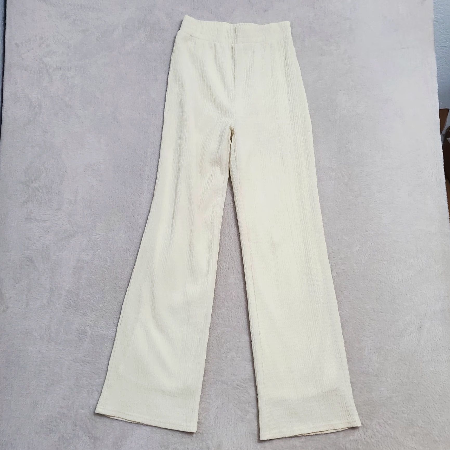 Vintage Pretty Garbage Pants Women S Ivory Crinkle HIgh Rise Pull On Lined Stretch Flaw Size 28" / US 6 / IT 42 - 2 Thumbnail
