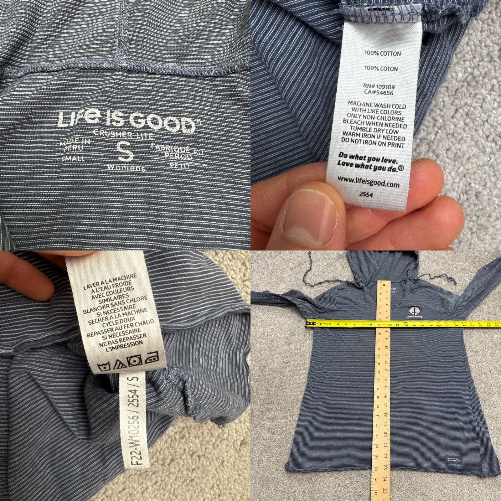 Life is Good Life is Good Striped Crusher Lite Peace Hoodie Shirt PS Blue Cotton Top Size S / US 4 / IT 40 - 8 Thumbnail