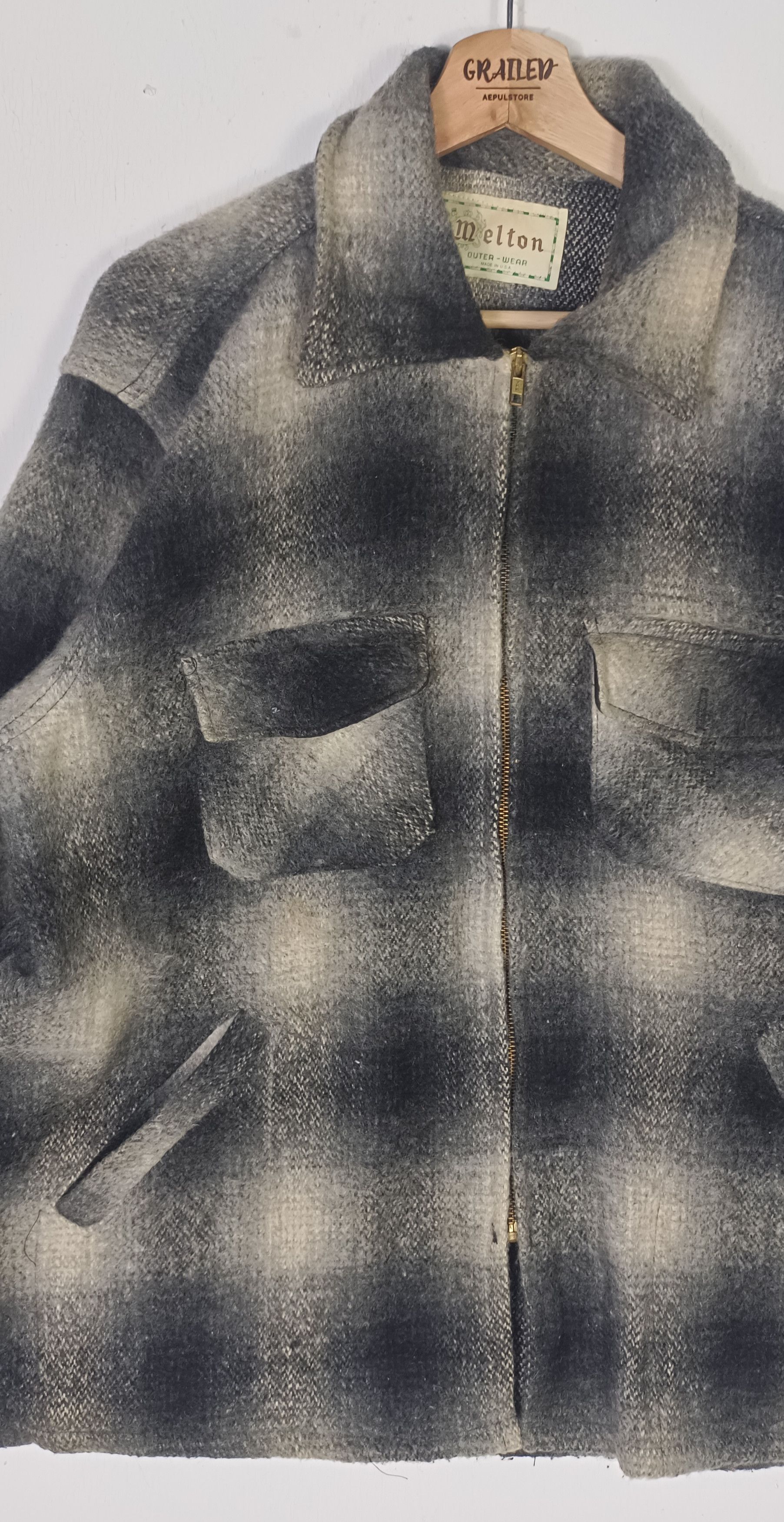Vintage Vintage💥 80s Melton Shadow Plaid Wool Flannel Jacket Size US XL / EU 56 / 4 - 9 Thumbnail