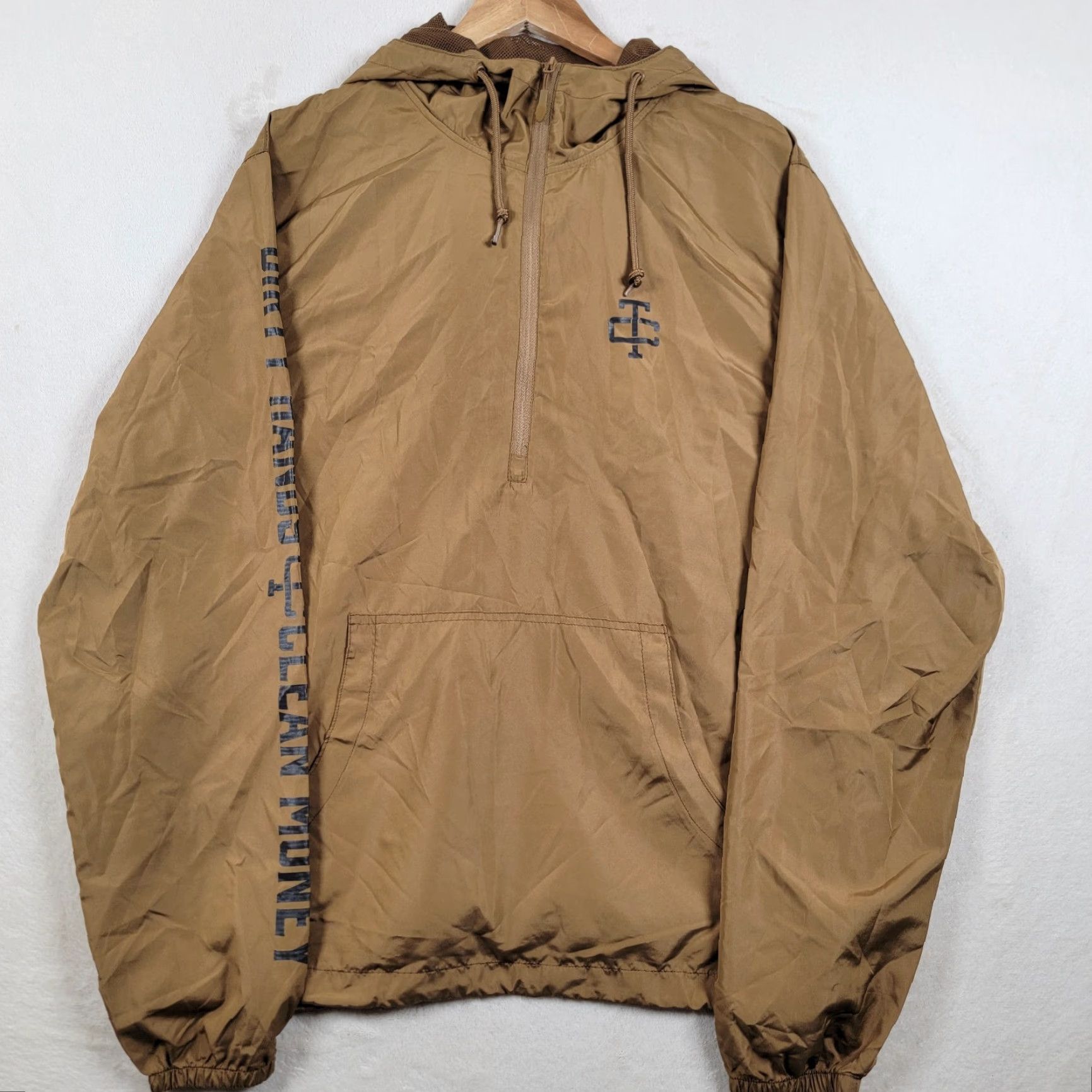 Vintage VINTAGE Windbreaker Money Theme Men's Jacket Zip Mustard XL Nylon Brown Dirty Hands Clean Money Shirt? Size US XL / EU 56 / 4 - 2 Thumbnail