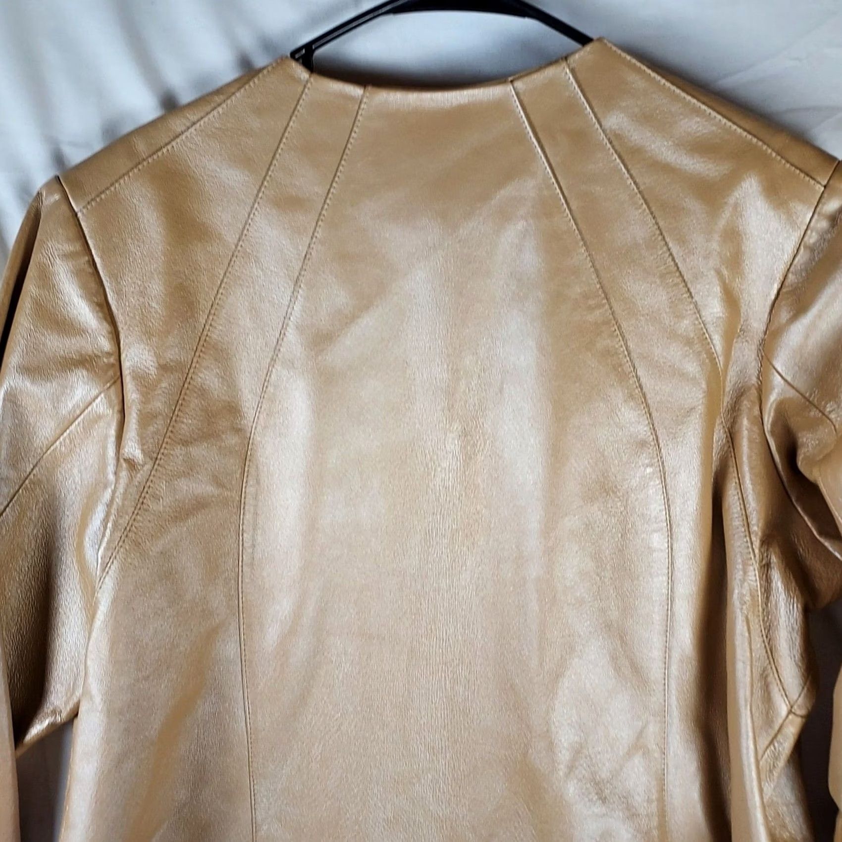 Vintage Dialogue Womens Leather Jacket 1X Beige Zip Up Coat Jacket Long Sleeve Mid-Length Casual Fall Winter Spring Men? Womens Size XL / US 12-14 / IT 48-50 - 4 Thumbnail