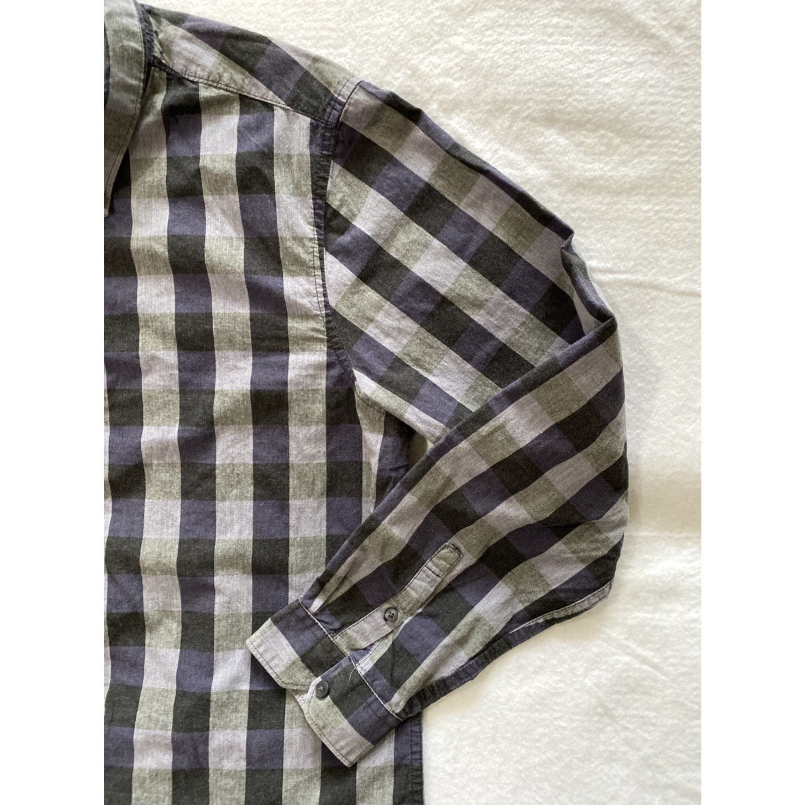 Vintage Structure Dress Shirt L Mens Regular Long Sleeve Gray Check Cotton Blend Size 42R - 2 Thumbnail