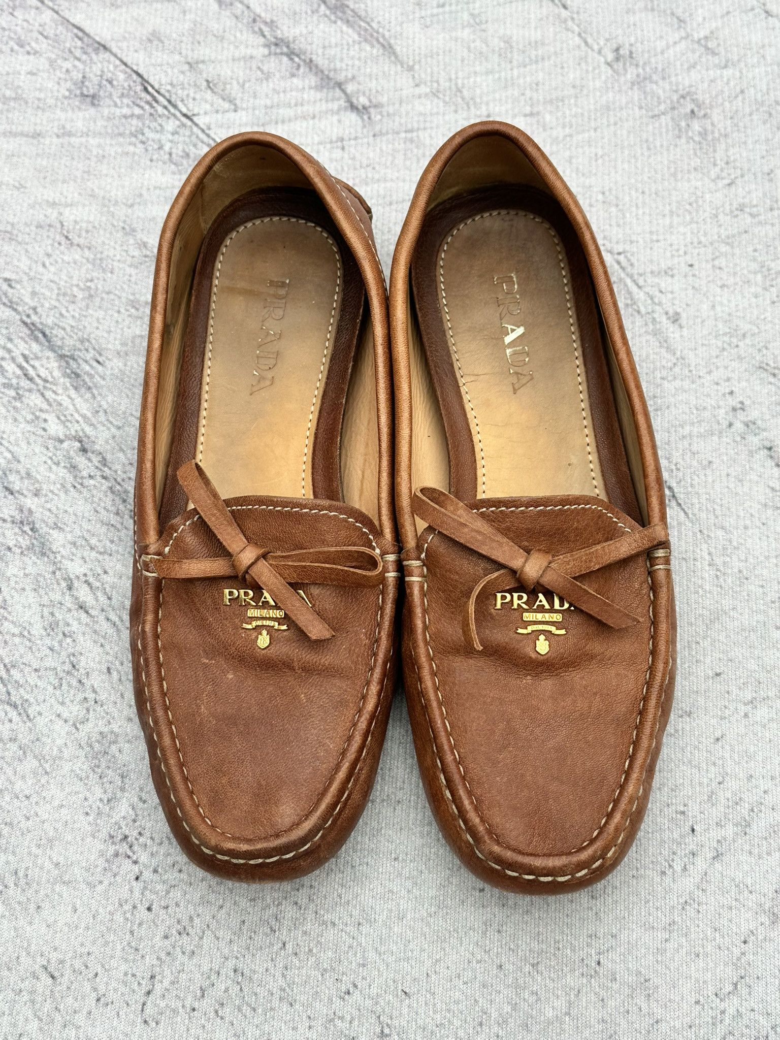 Prada Prada Slip On Loafers Brown Saffiano Leather Logo Size US 7 / IT 37 - 2 Thumbnail