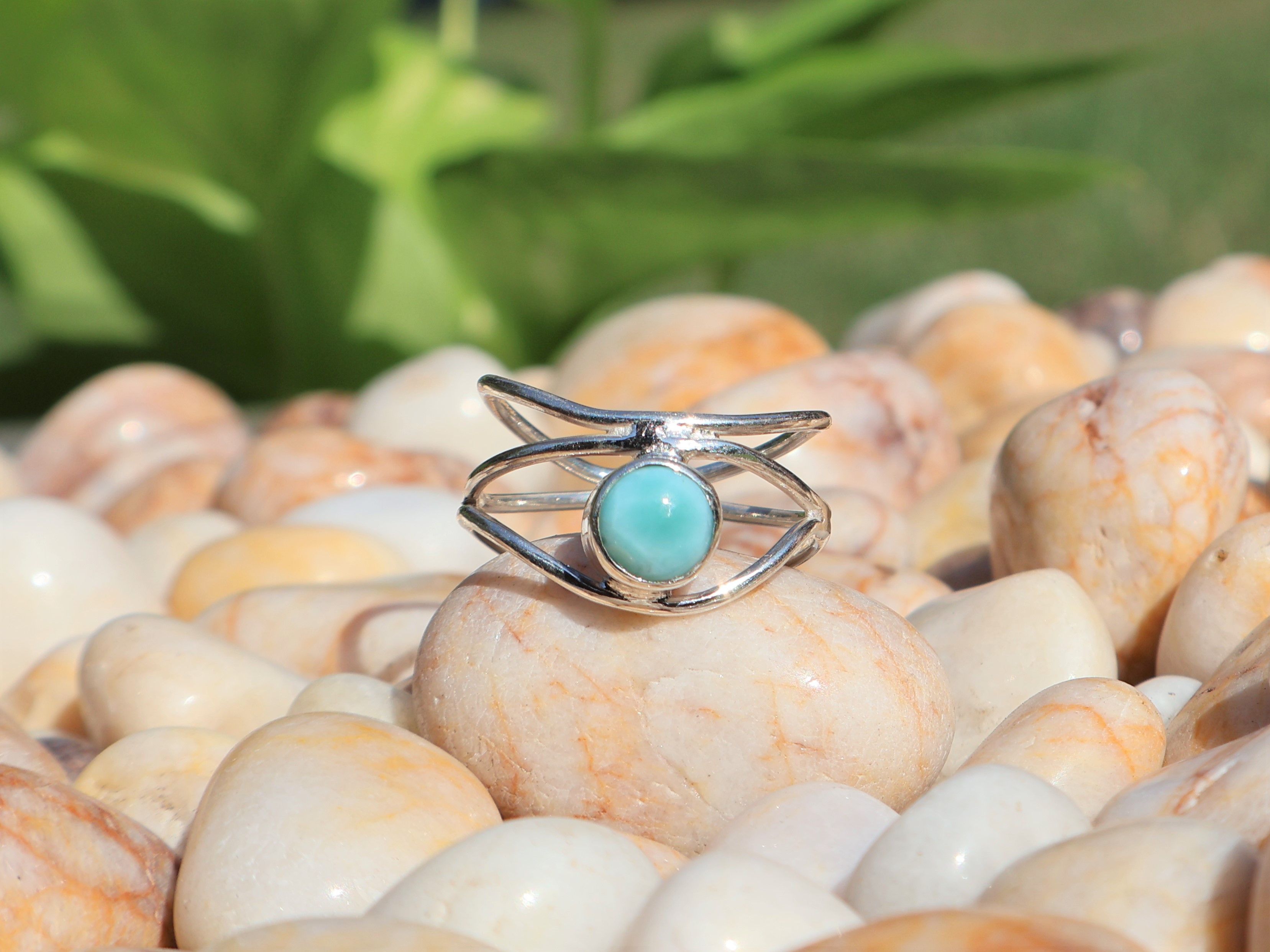 Handmade Larimar Ring, Handmade Women Ring, 925 Sterling Silver Ring Size ONE SIZE - 9 Thumbnail