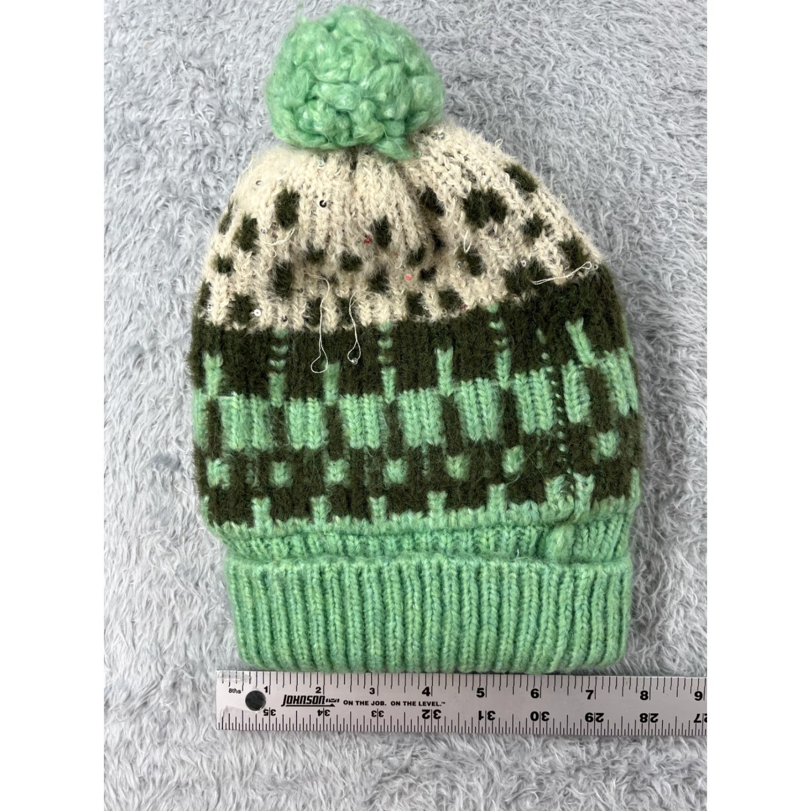 Vintage Universal Thread Beanie Womens One Size Green Nylon Blend Lined Ski Pom Size ONE SIZE - 4 Thumbnail