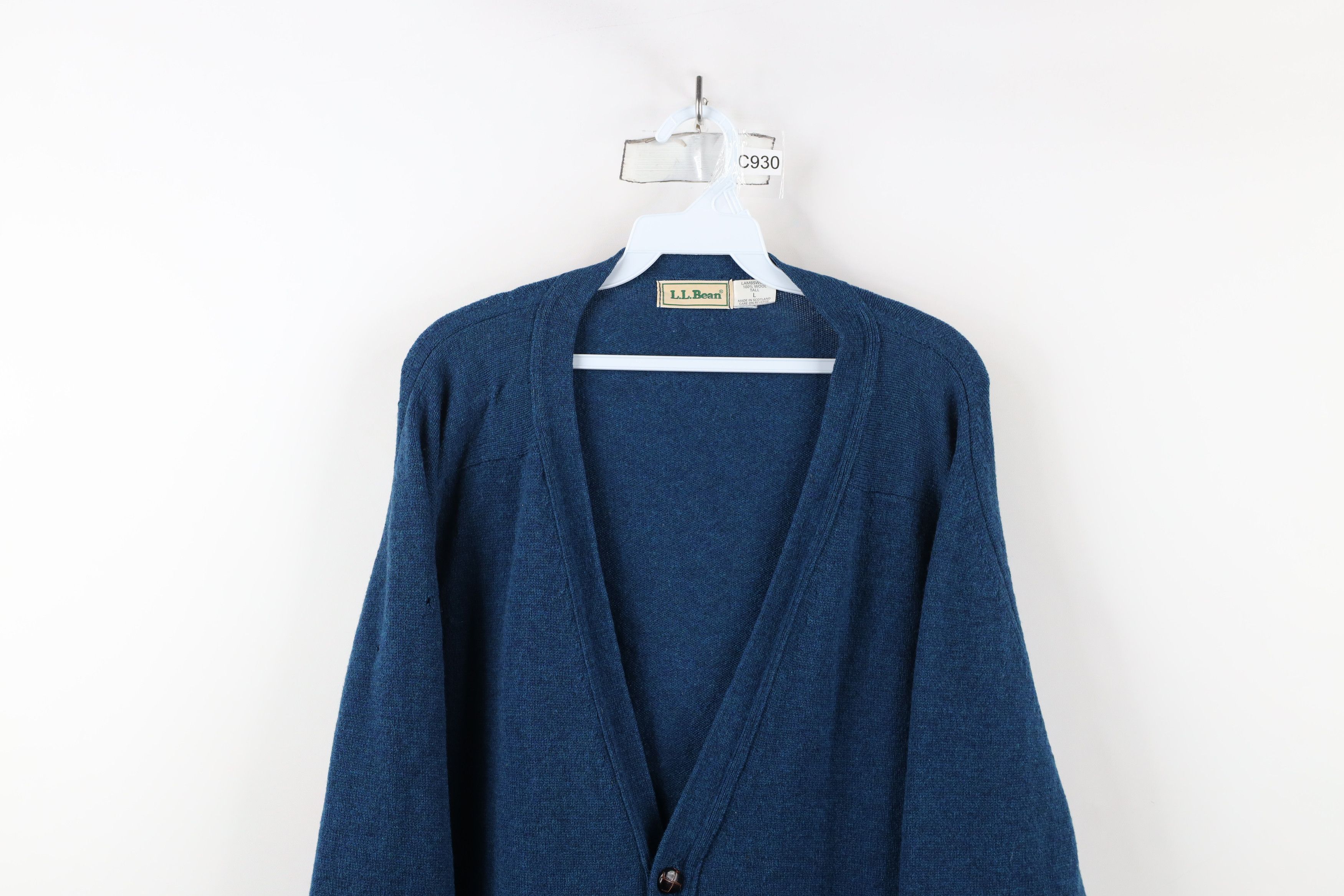 L.L. Bean × Vintage Vintage 90s LL Bean Lambswool Knit Cardigan Sweater Blue Size US L / EU 52-54 / 3 - 2 Thumbnail