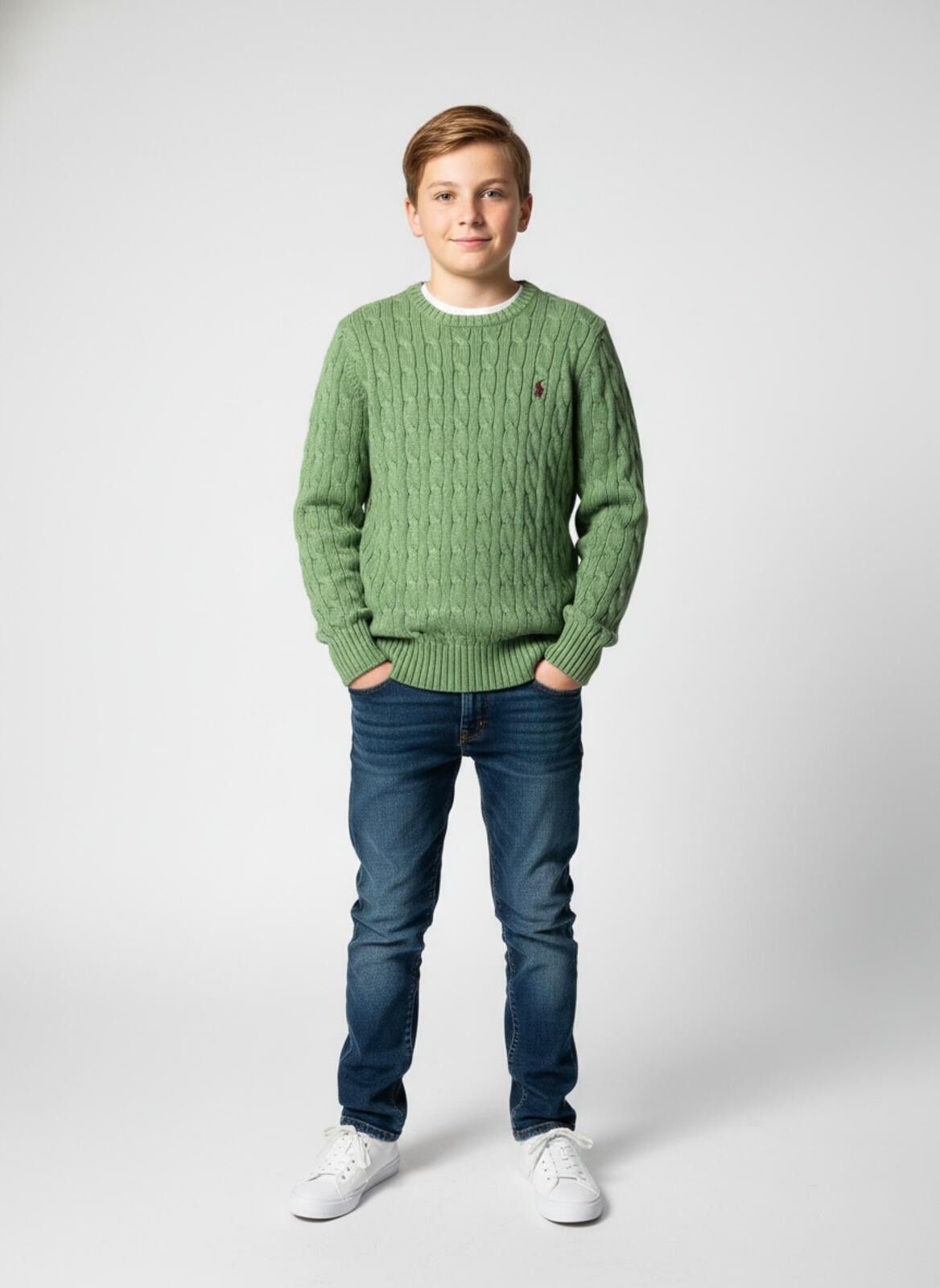 Polo Ralph Lauren Polo Ralph Lauren Boys Green Cable Knit Sweater M (10-12) Size US M / EU 48-50 / 2 - 1 Thumbnail