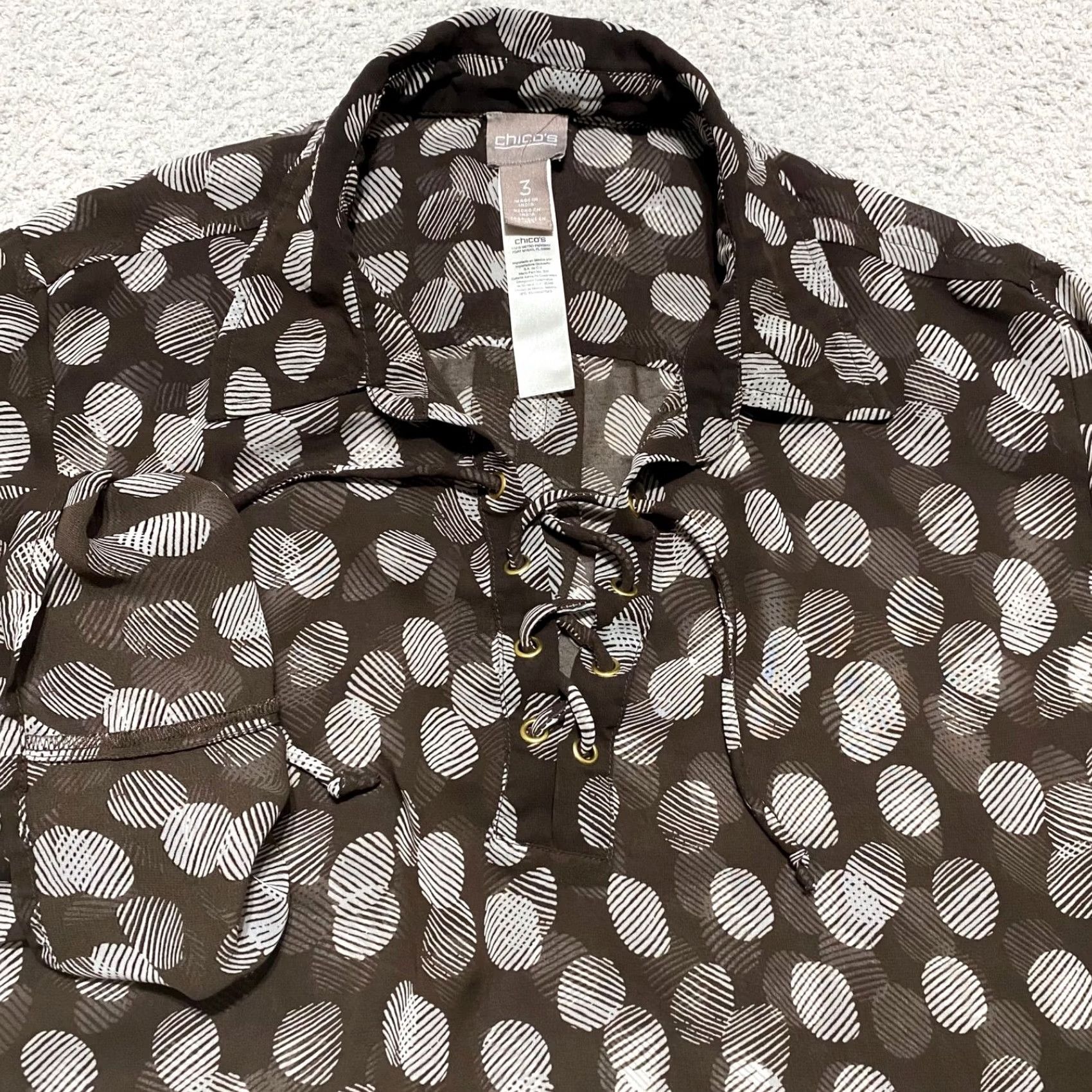 Vintage Chico's Womens XL Shirt Black Geometric 3/4 Sleeve Sheer Pullover Roll Tab Size XL / US 12-14 / IT 48-50 - 5 Thumbnail