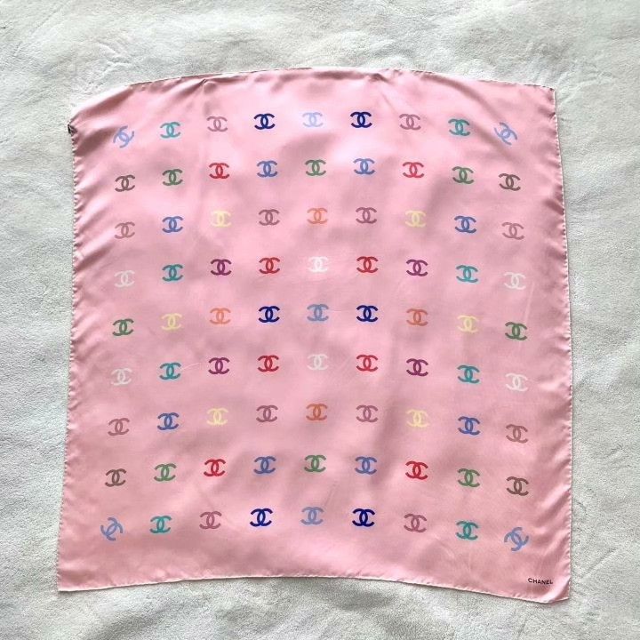 Chanel Chanel Pink Logo Print Silk Scarf Size ONE SIZE - 1 Thumbnail